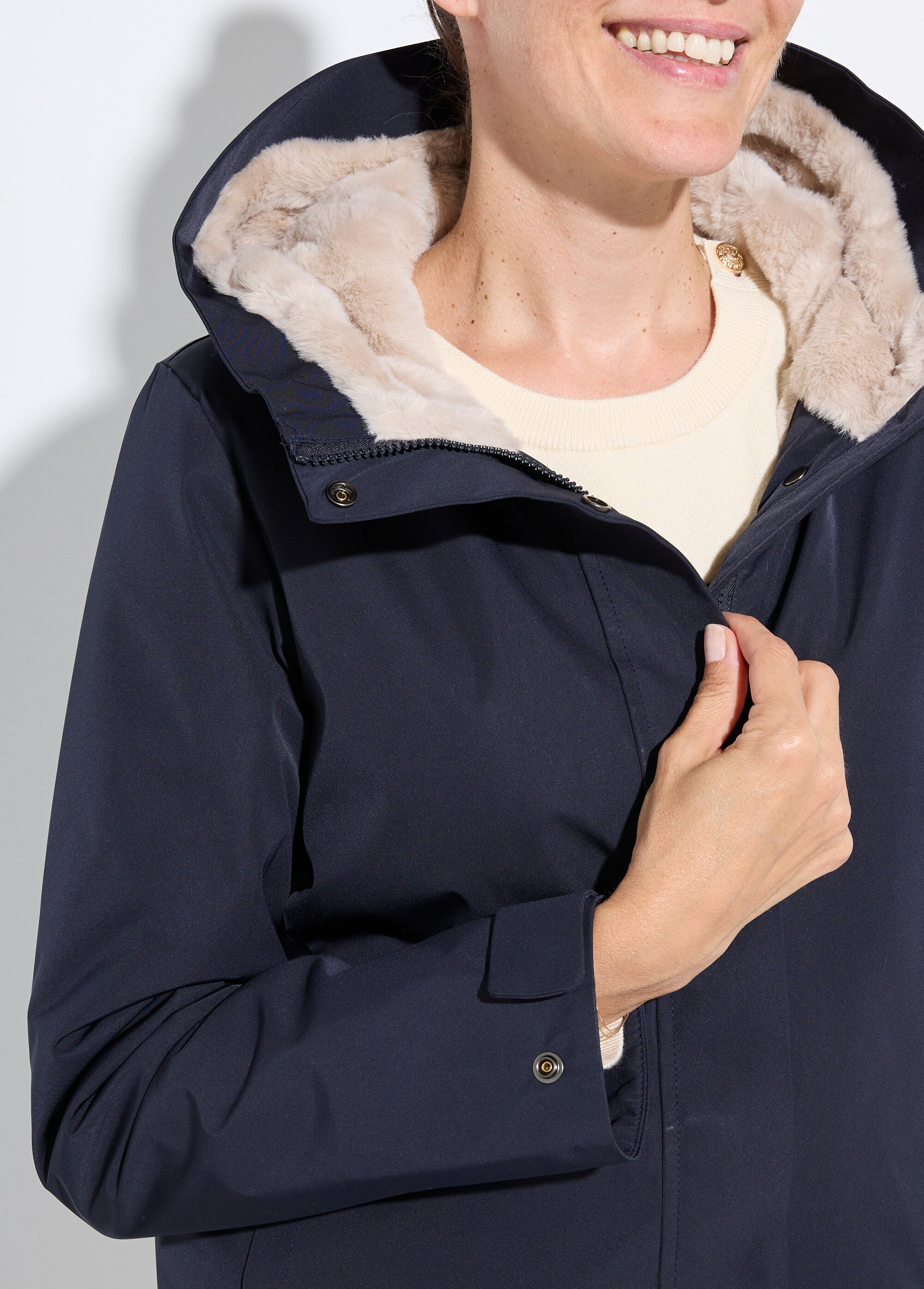 Parka chaude déperlante doublure fourrure Femme Bleu LJ-6046 DE1