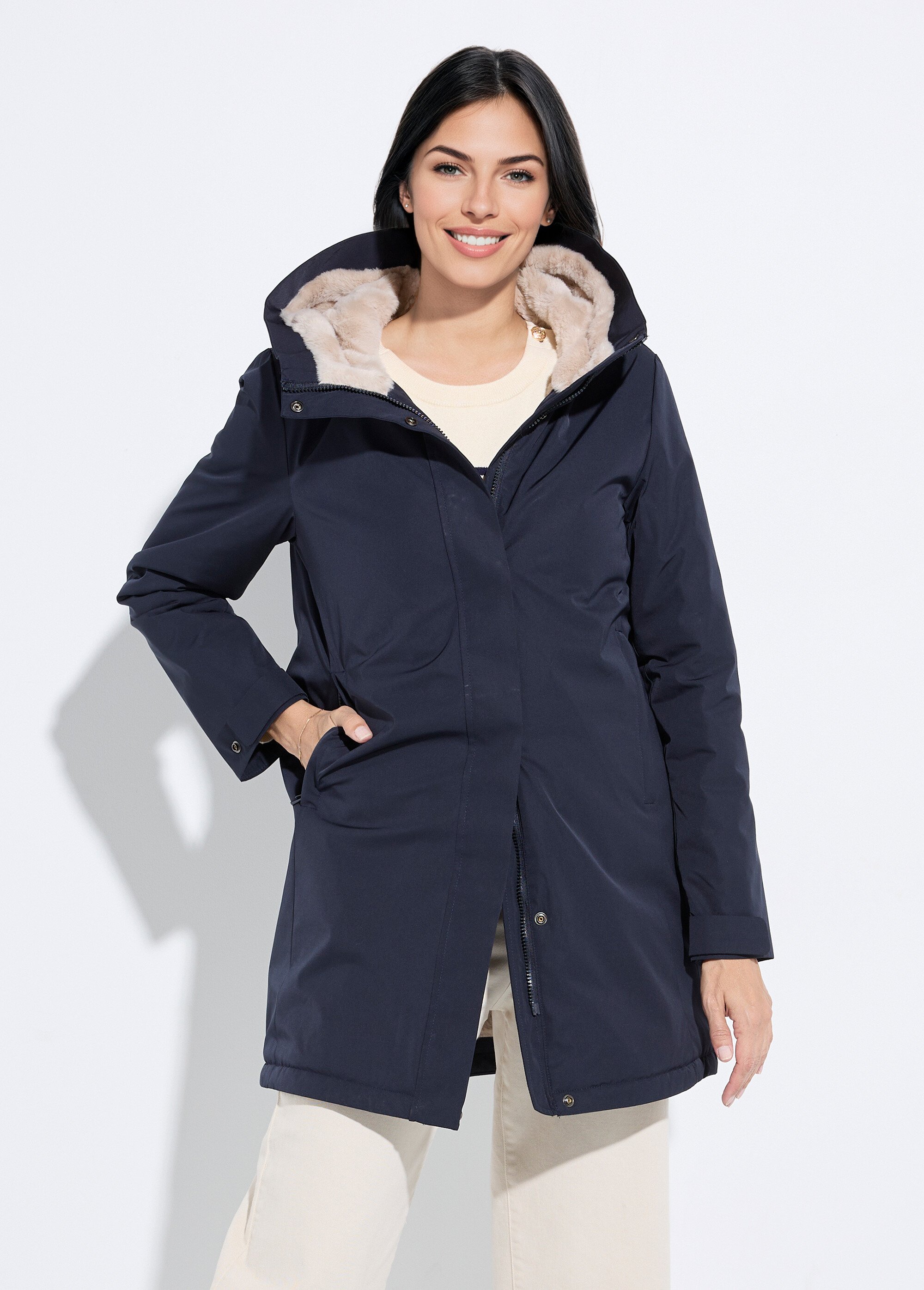Parka chaude déperlante doublure fourrure Femme Bleu LJ-6046 FA1