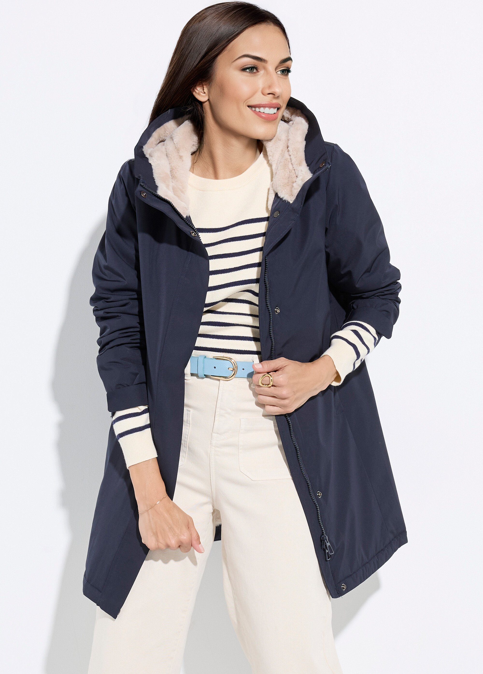Parka chaude déperlante doublure fourrure Femme Bleu LJ-6046 MV1
