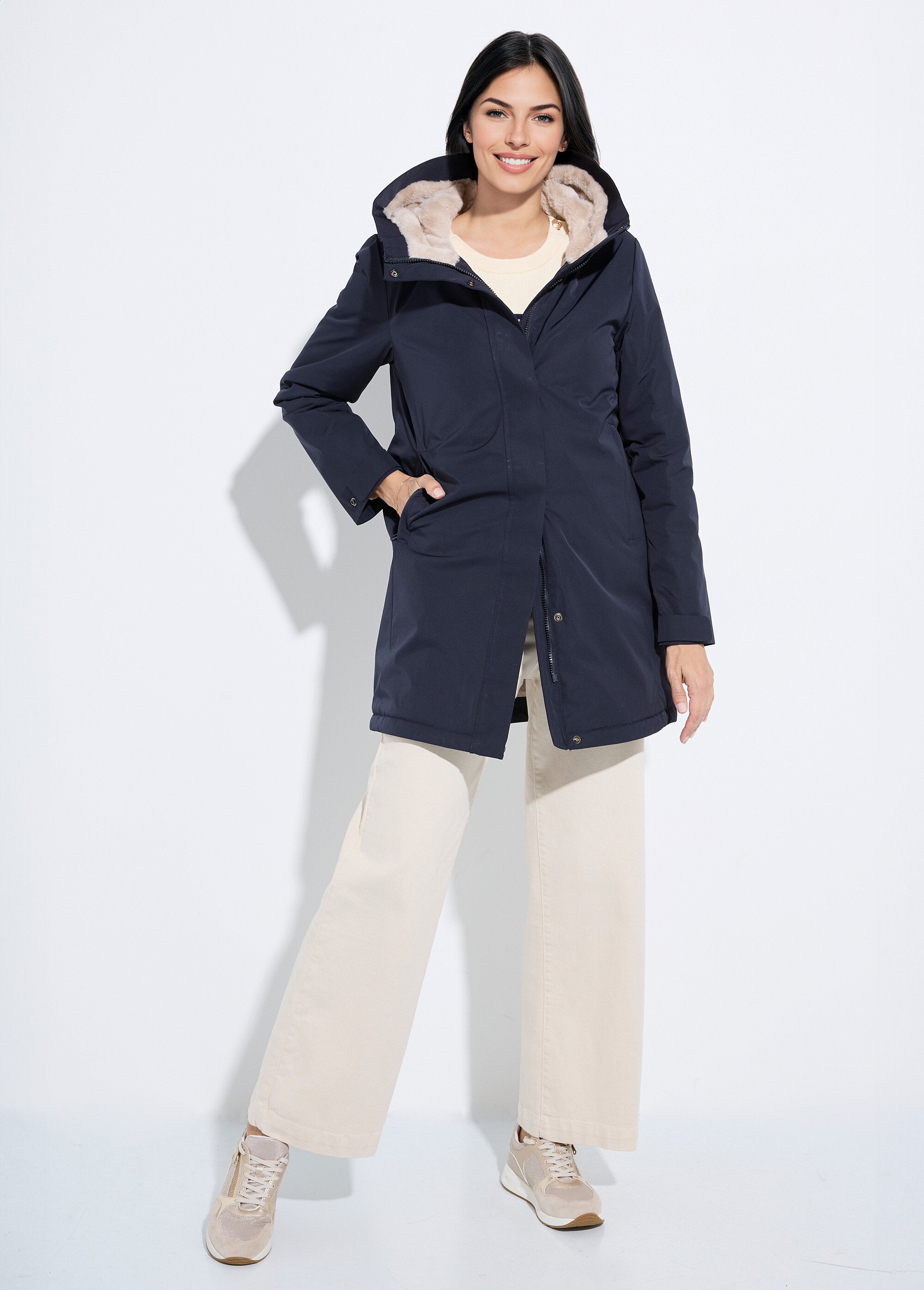 Parka chaude déperlante doublure fourrure Femme Bleu LJ-6046 SF1