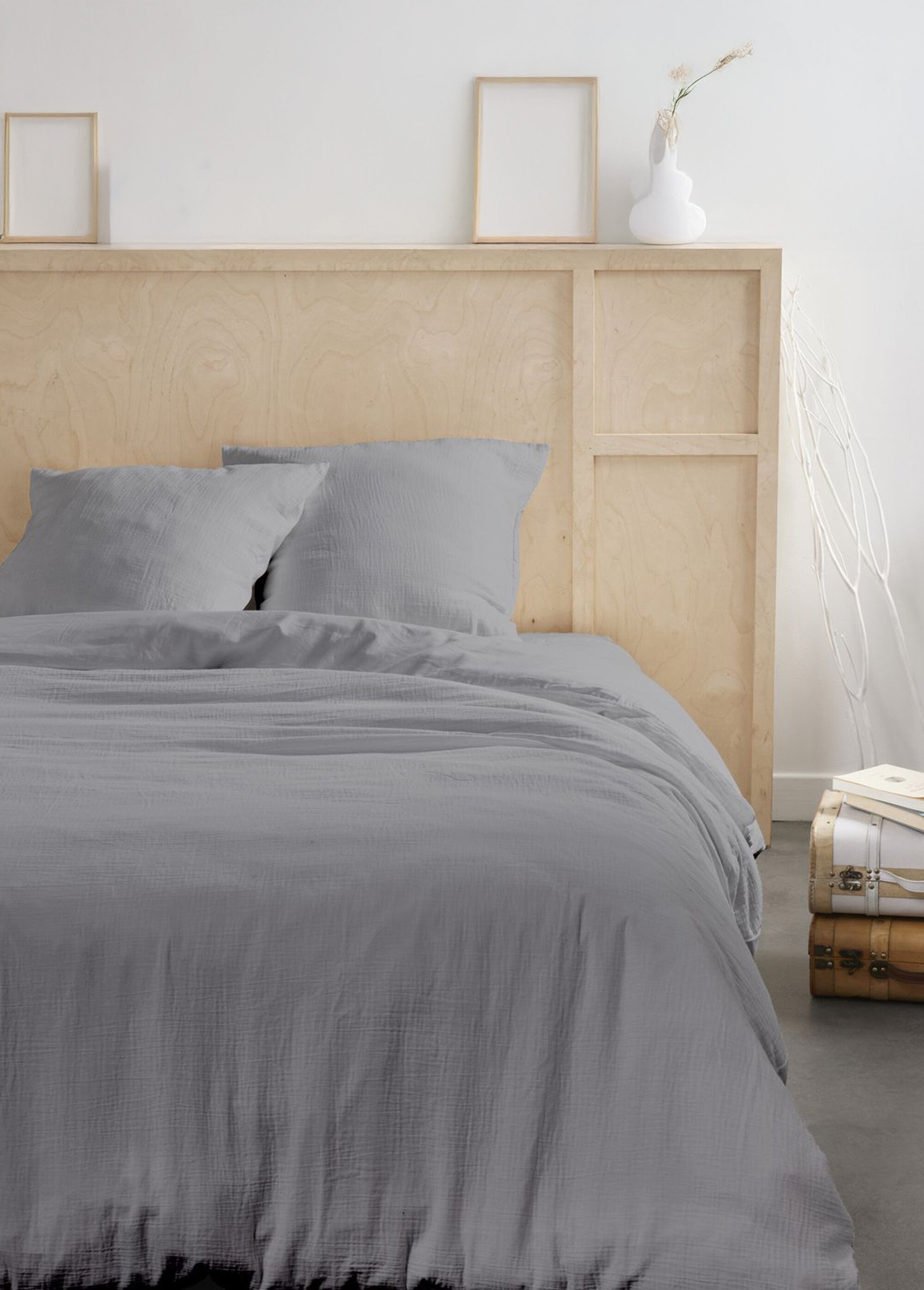 Parure gaze de coton uni, 240 x 220cm Gris ML-GAZE123319 FA1