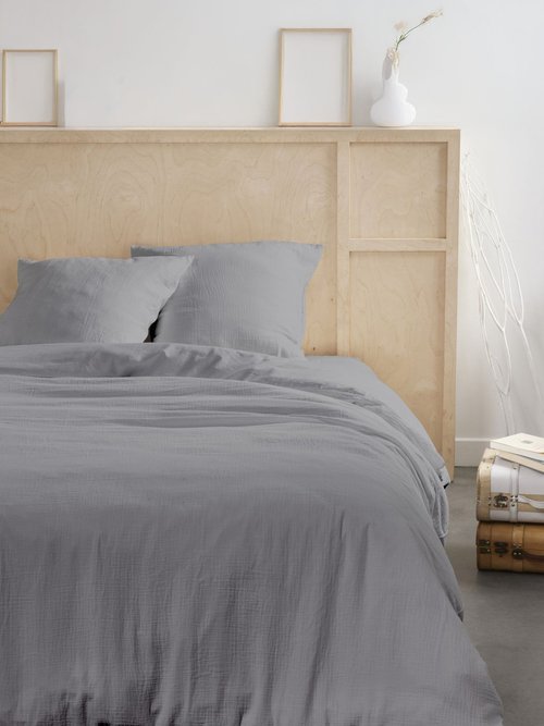 Parure gaze de coton uni, 240 x 220cm Gris ML-GAZE123319 FA1