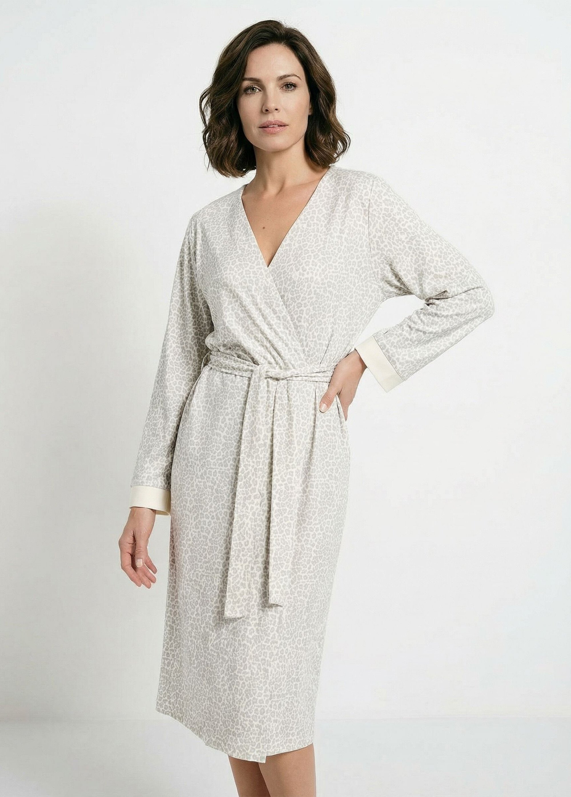 Peignoir kimono interlock imprimé peau de bête Femme Vert SAKI FA1