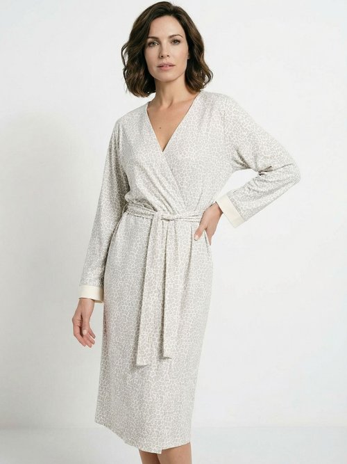 Peignoir kimono interlock imprimé peau de bête Femme Vert SAKI FA1