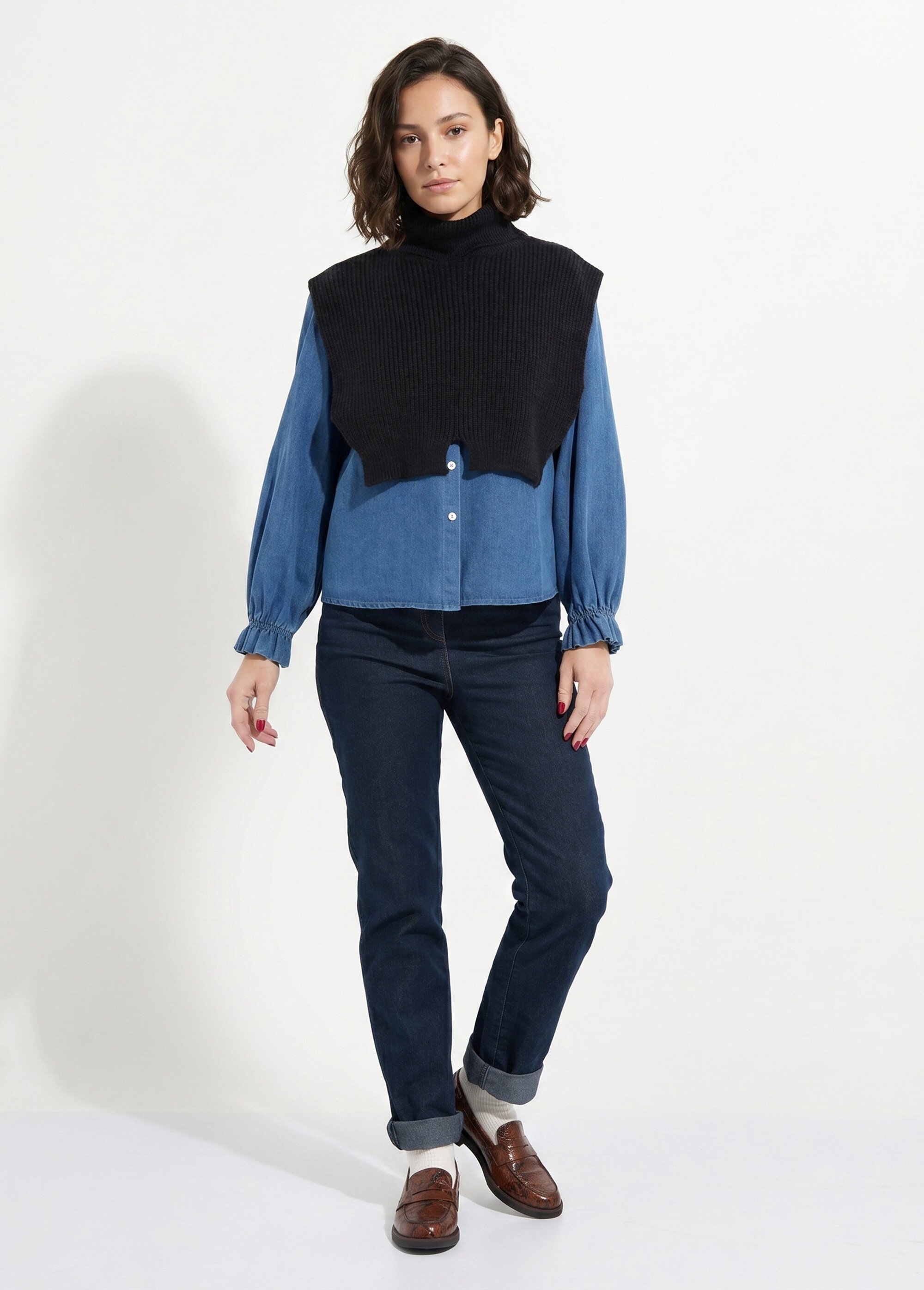 Plastron chaud col roulé en maille Femme Noir NES180COL2501 SI1