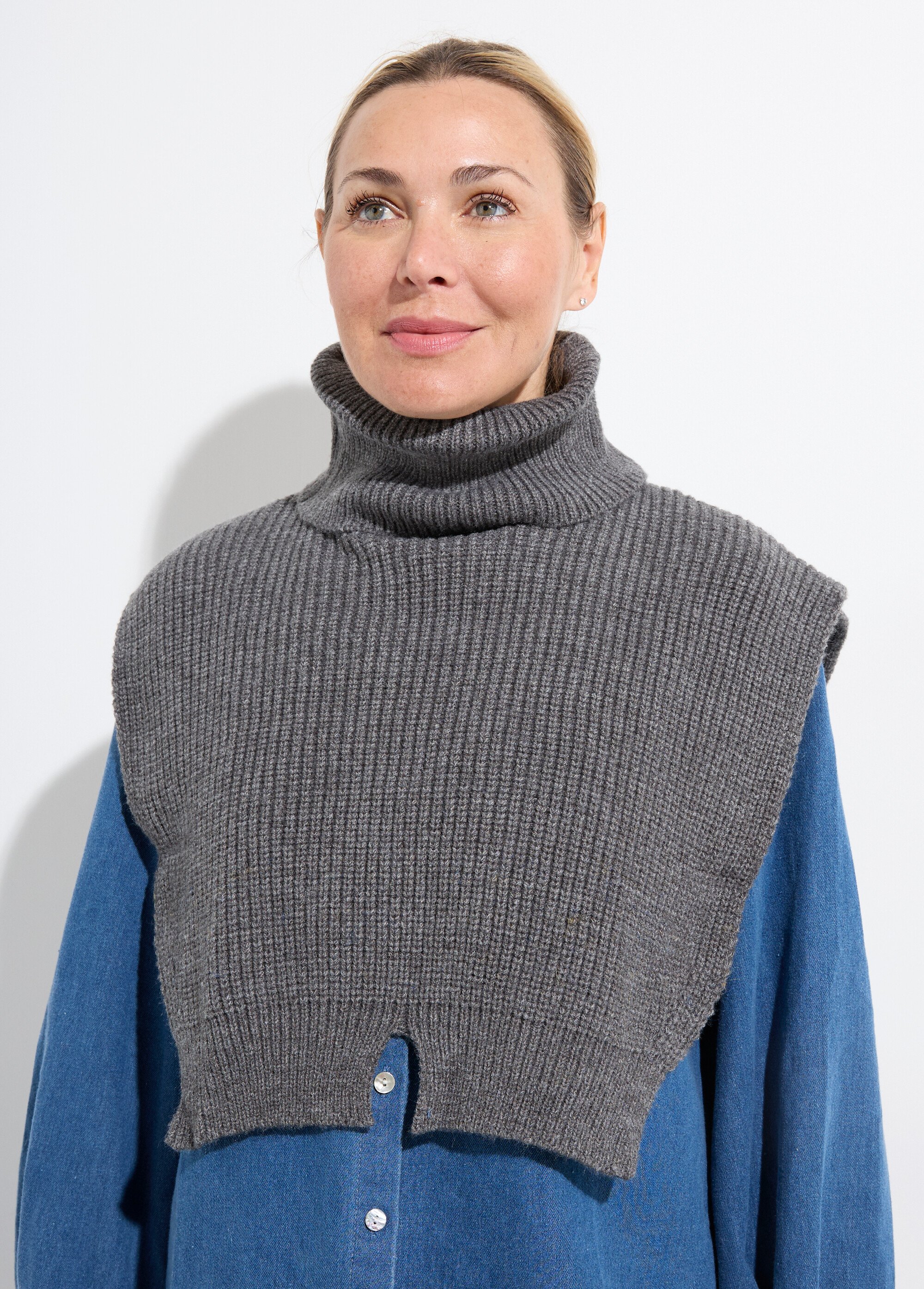 Plastron chaud col roulé en maille Femme Gris NES180COL2501 DE1