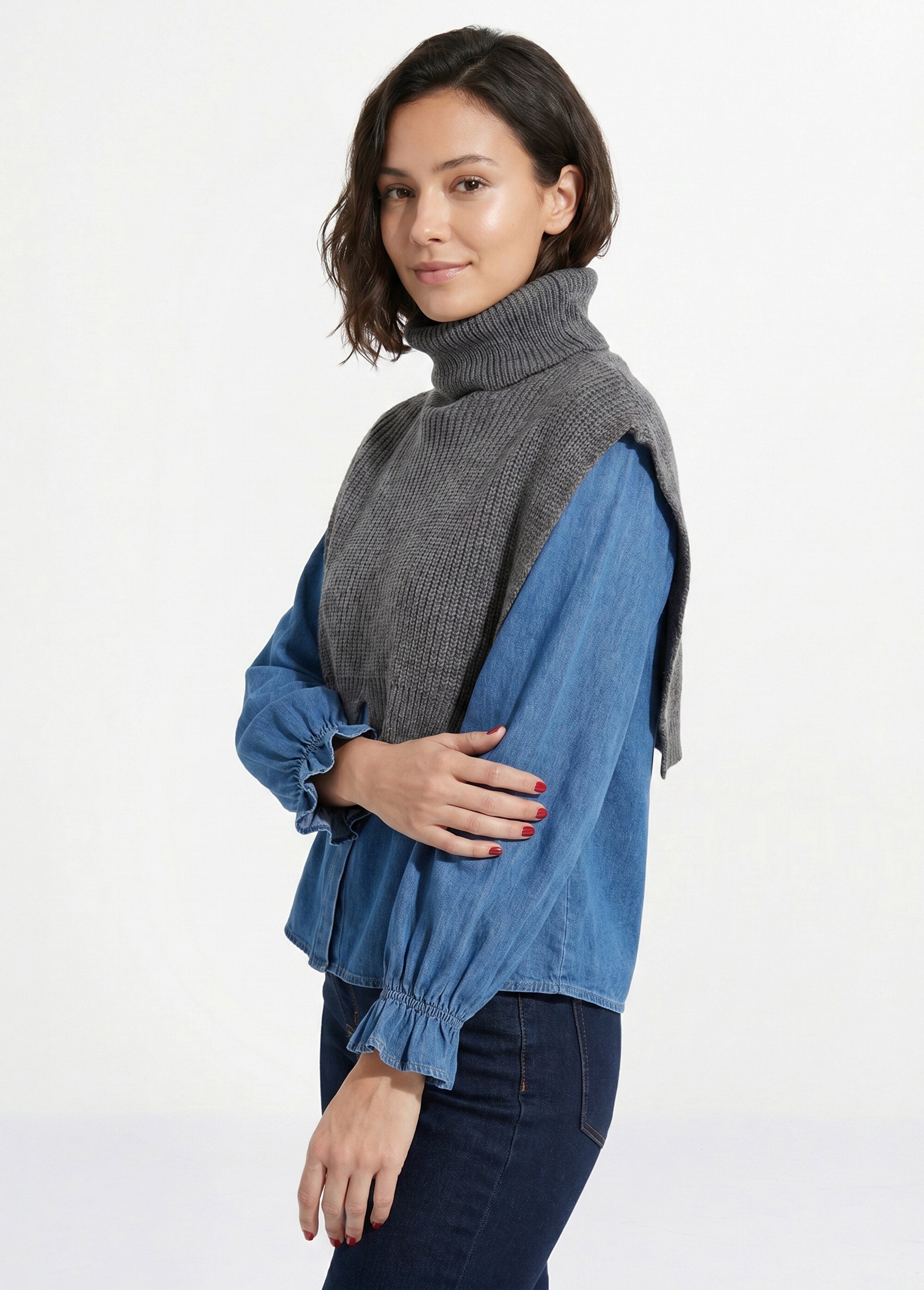 Plastron chaud col roulé en maille Femme Gris NES180COL2501 GA1