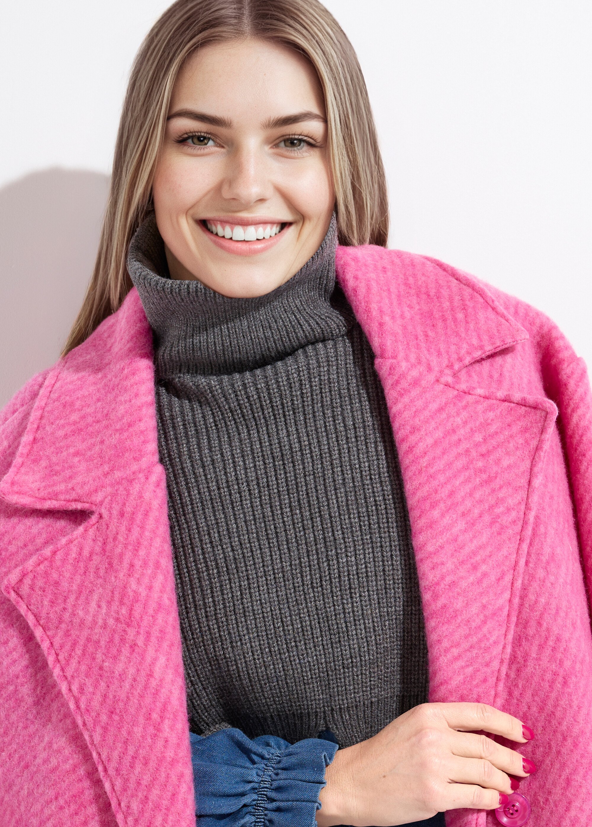 Plastron chaud col roulé en maille Femme Gris NES180COL2501 MV1