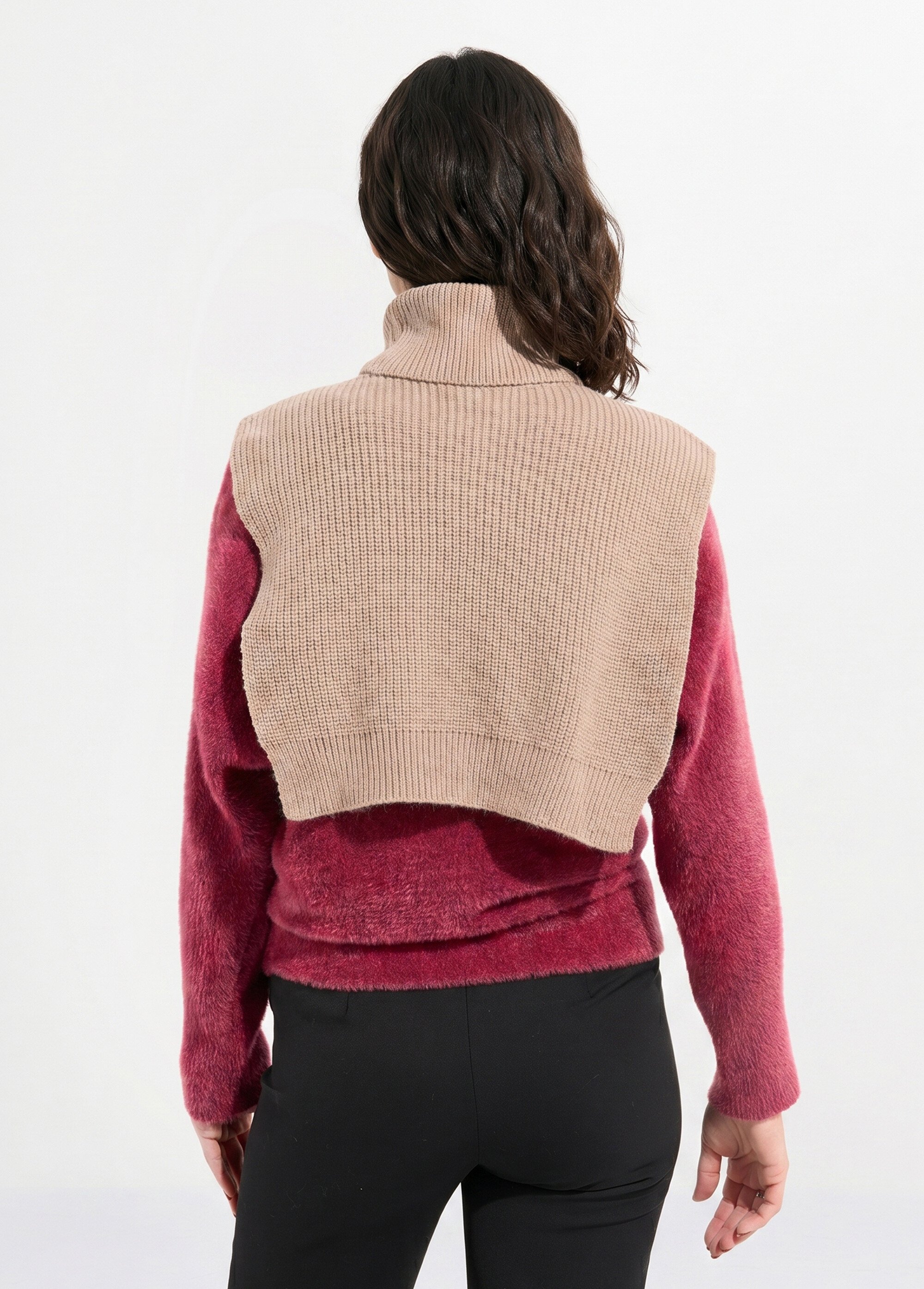 Plastron chaud col roulé en maille Femme Marron NES180COL2501 DO1