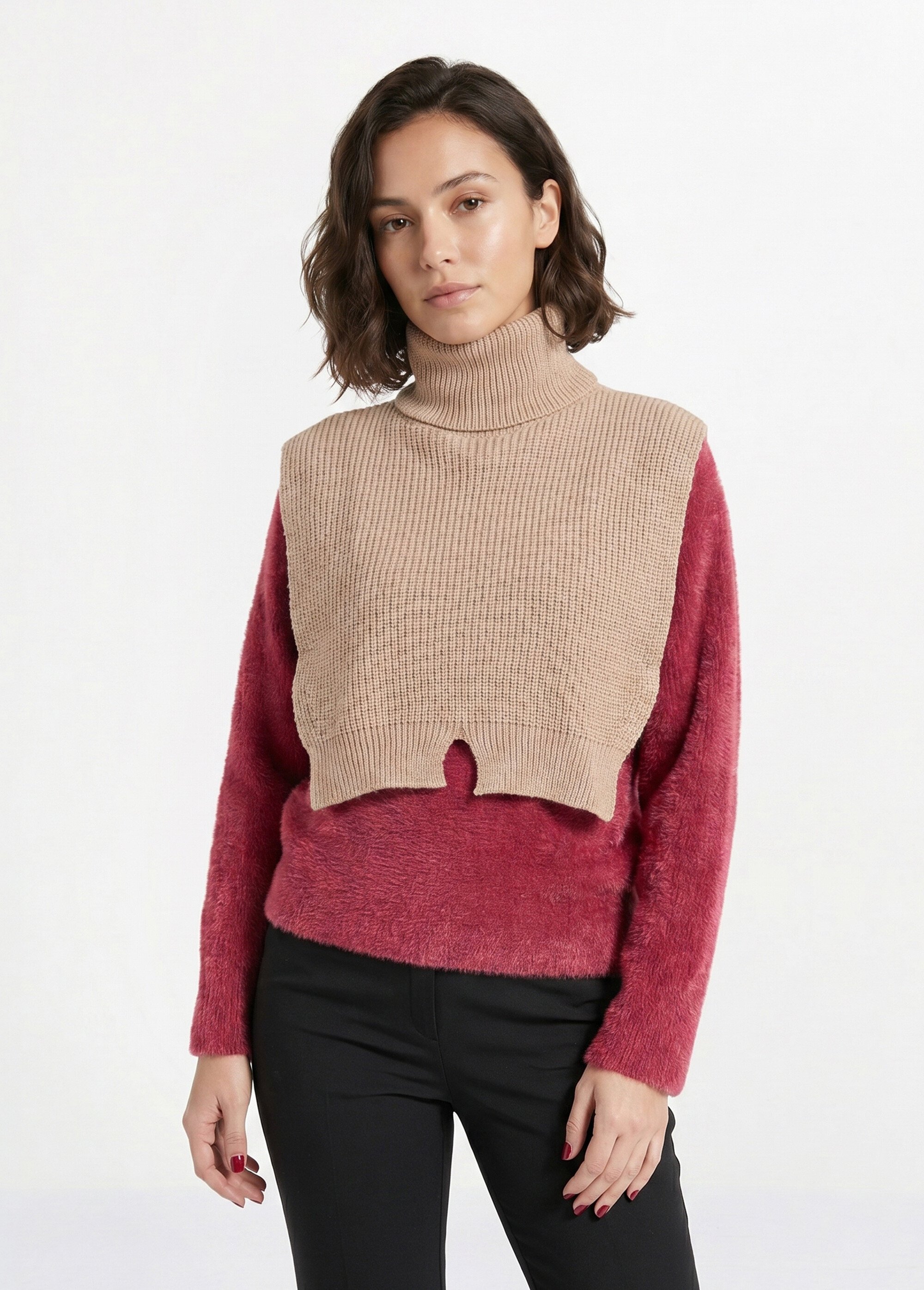 Plastron chaud col roulé en maille Femme Marron NES180COL2501 FA1