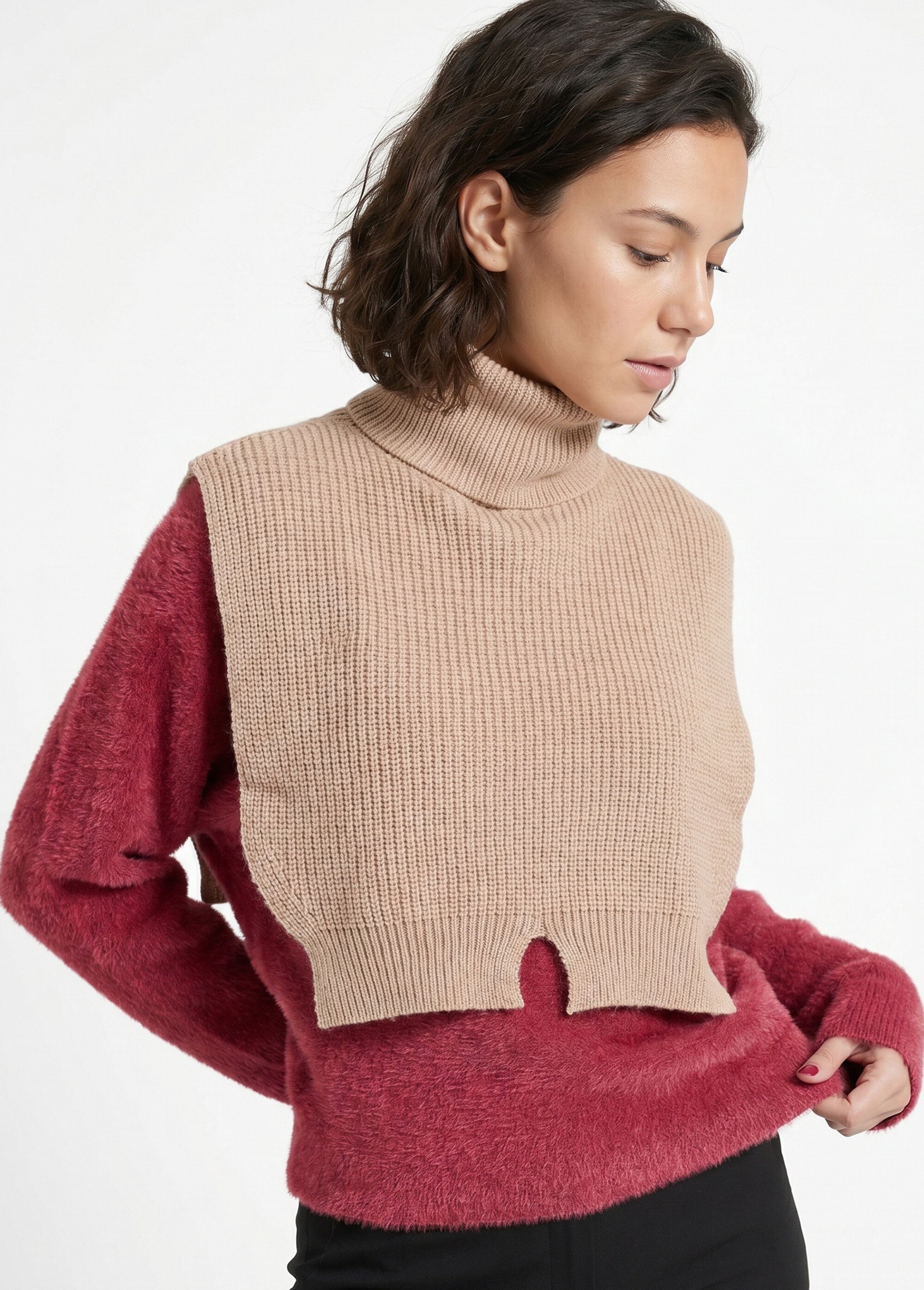 Plastron chaud col roulé en maille Femme Marron NES180COL2501 MV1