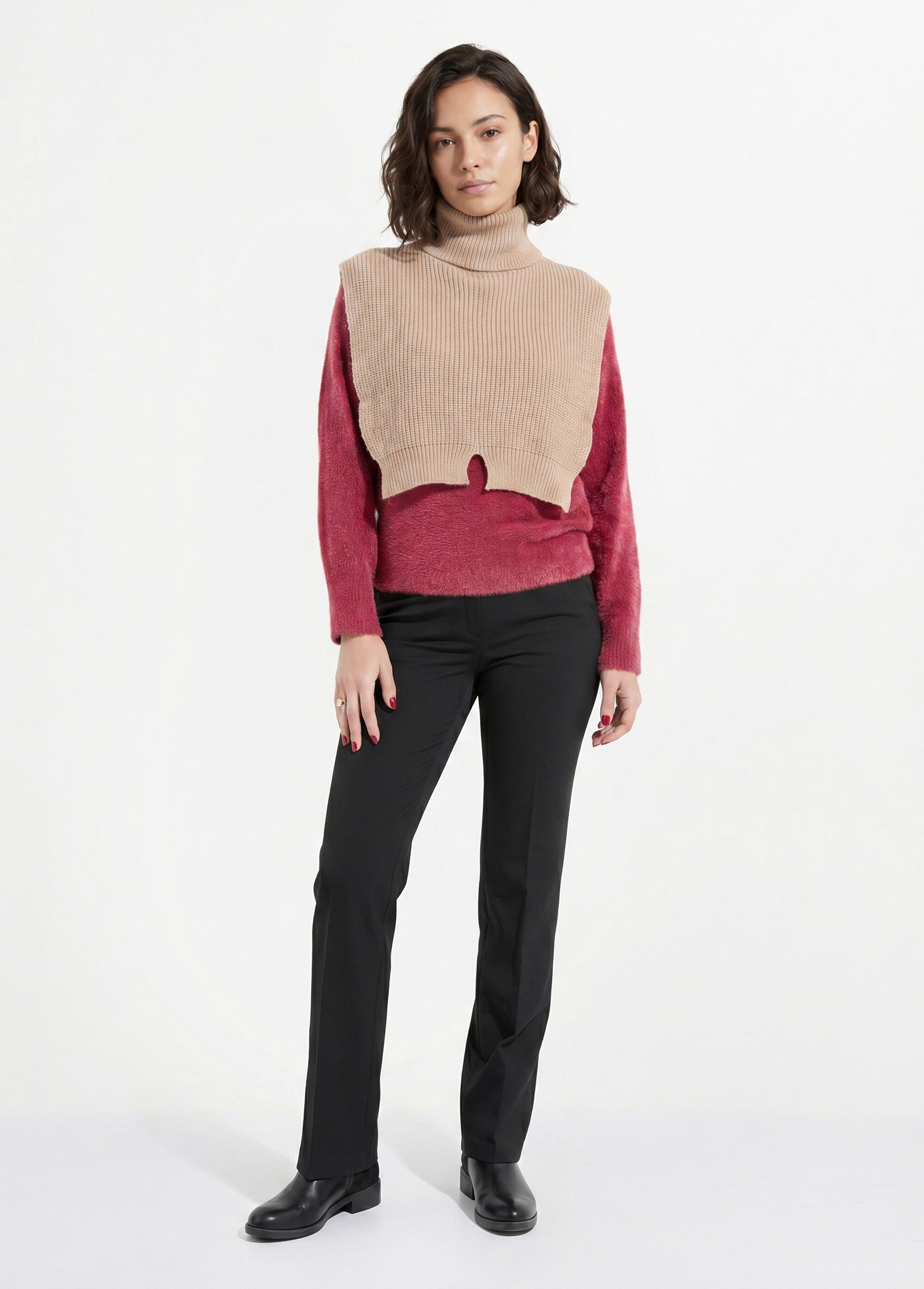 Plastron chaud col roulé en maille Femme Marron NES180COL2501 SI1