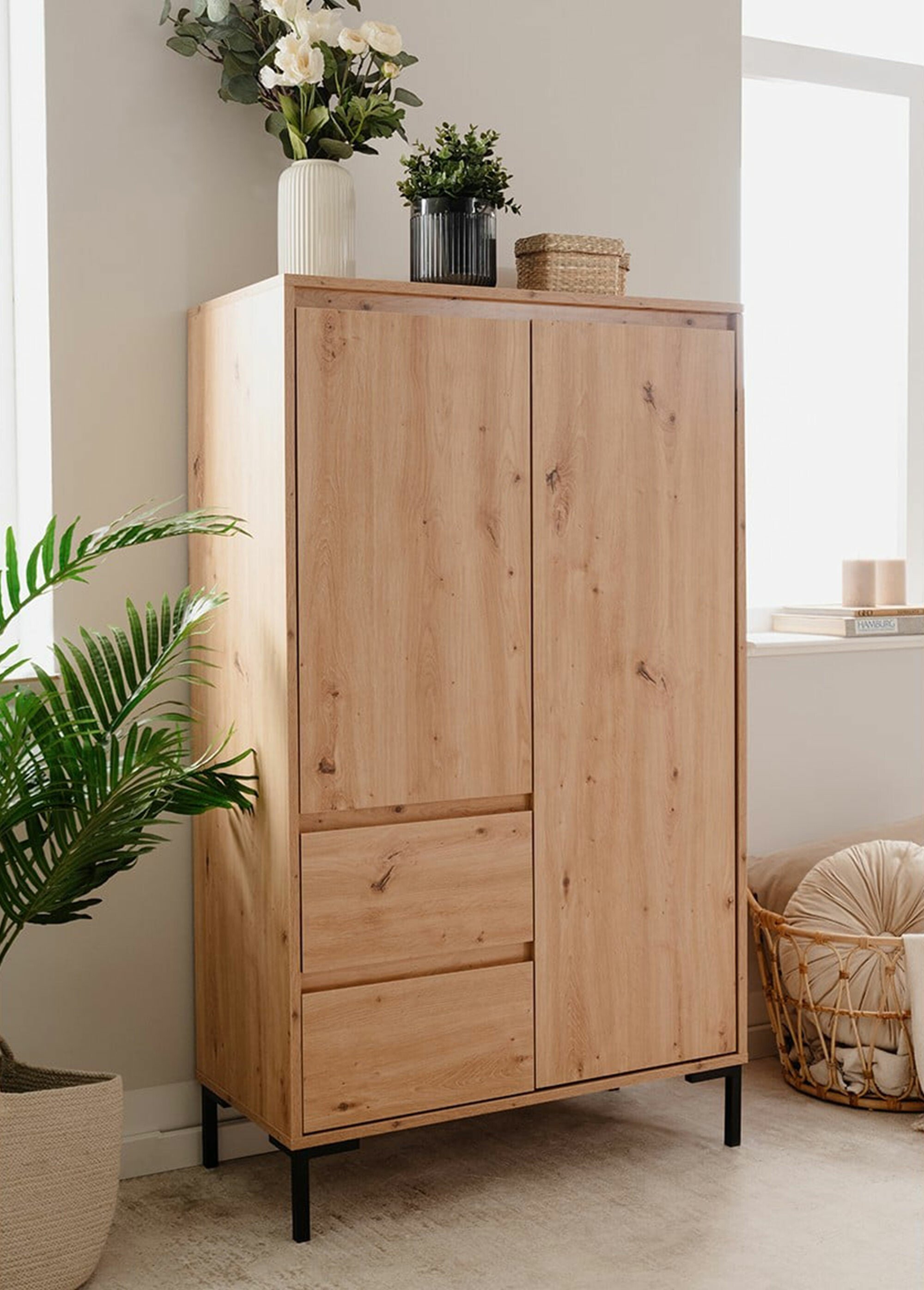 PLOCK Armoire décor chêne, 2 portes MARRON CAL-13608133 SI1