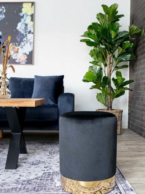 Pouf en velours foncé, base laiton - 2N NOIR HN-1504024 SI1