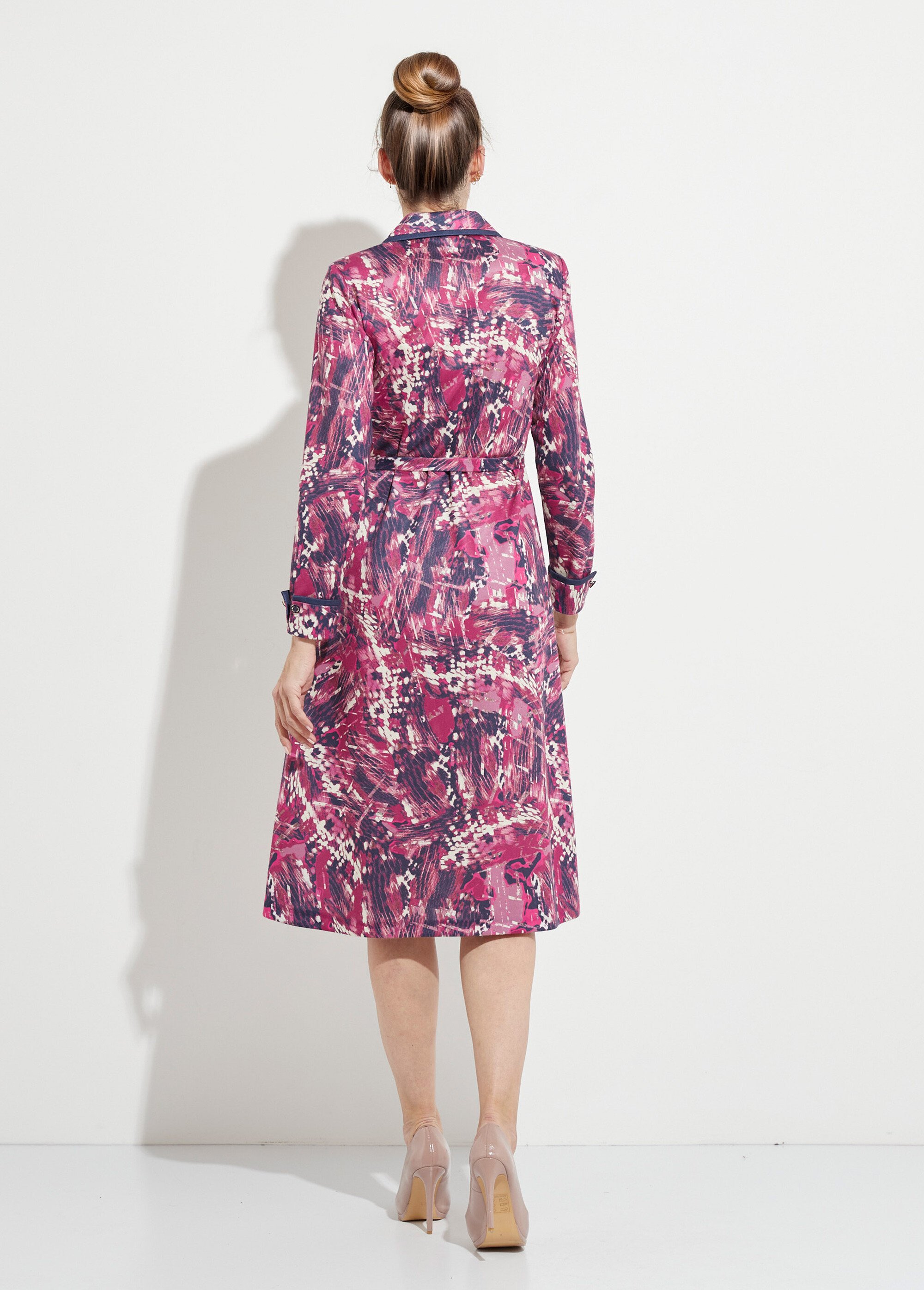 Robe boutonnée col tailleur mi longue imprimée