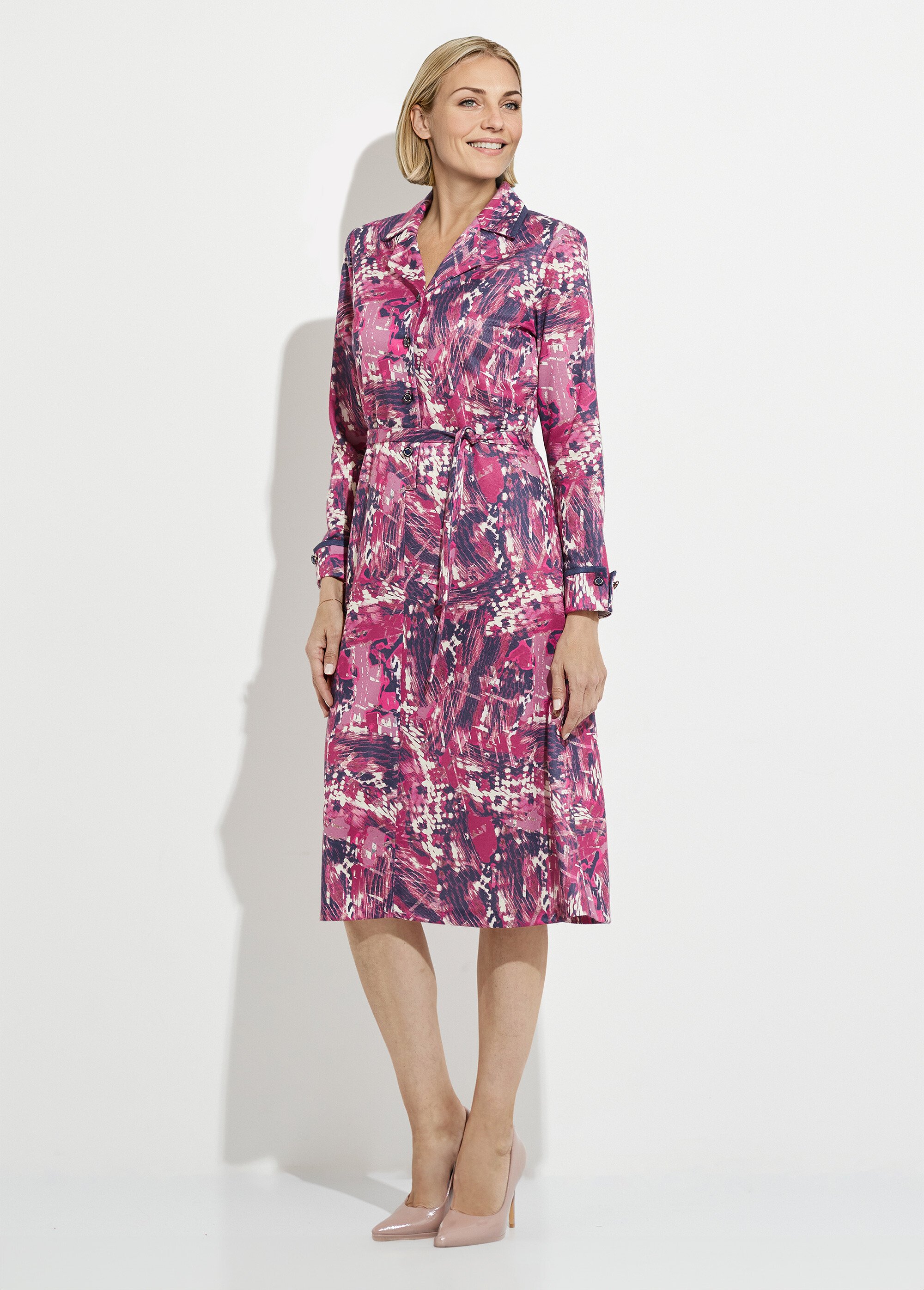 Robe boutonnée col tailleur mi longue imprimée Femme ROSE ET MARINE HANITA FA1