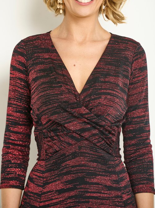 Robe décolleté V drapé maille métallisée Femme Rouge ZA-ROBOBILURO DE2