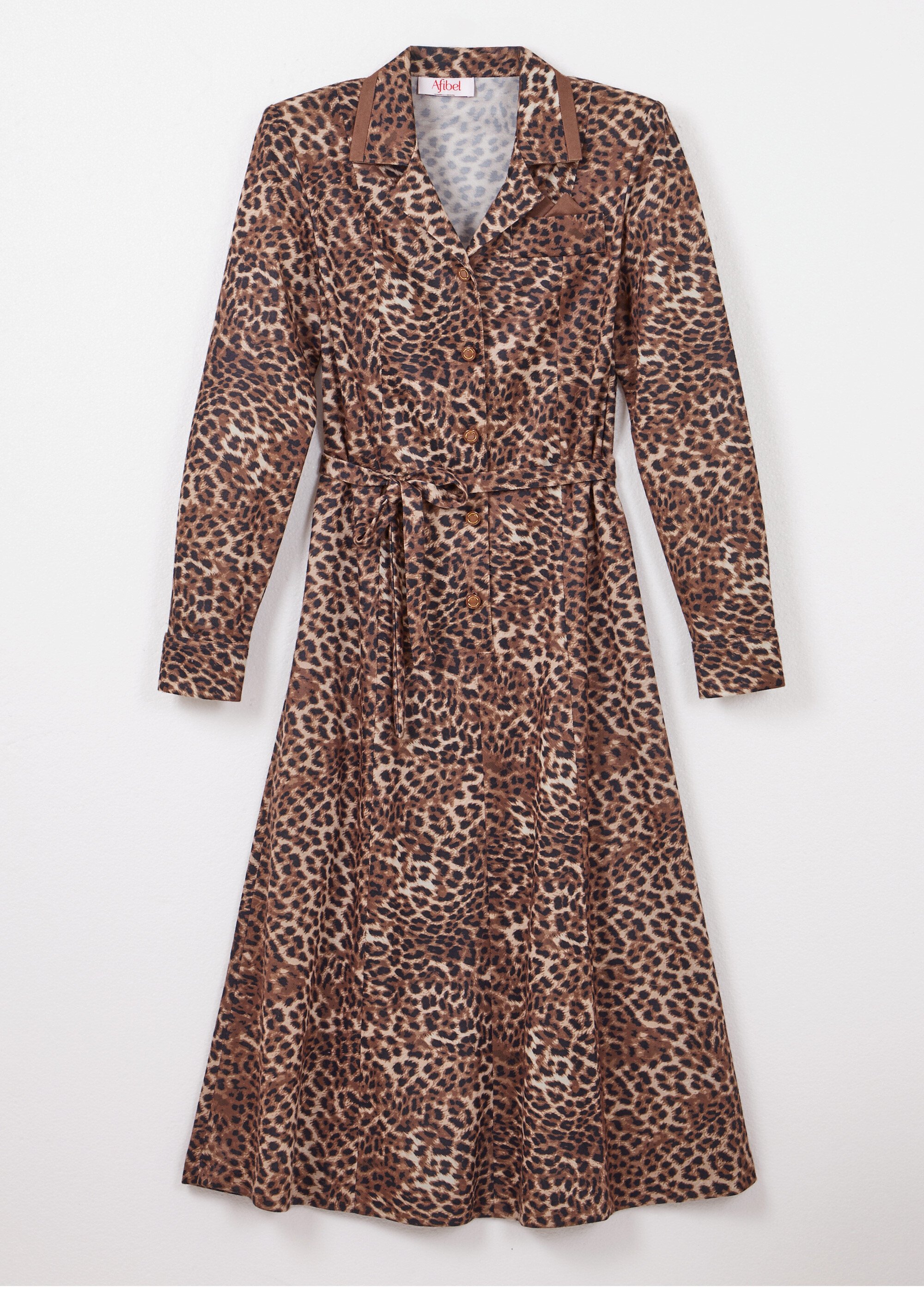 Robe mi longue col tailleur imprimé léopard Femme Marron HAUDE AP1