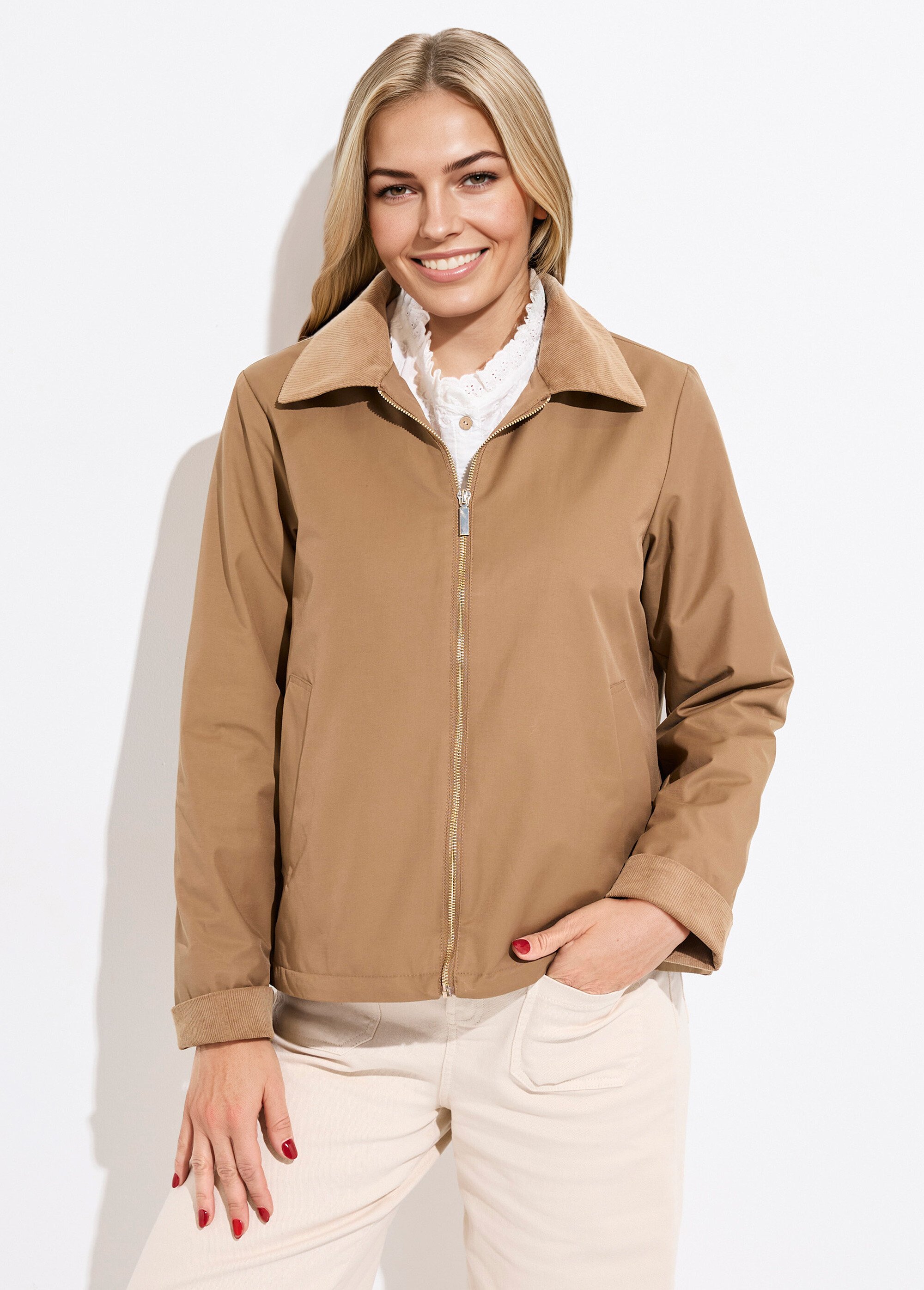 Veste déperlante zippée col velours Femme Beige LJ-6077 FA1