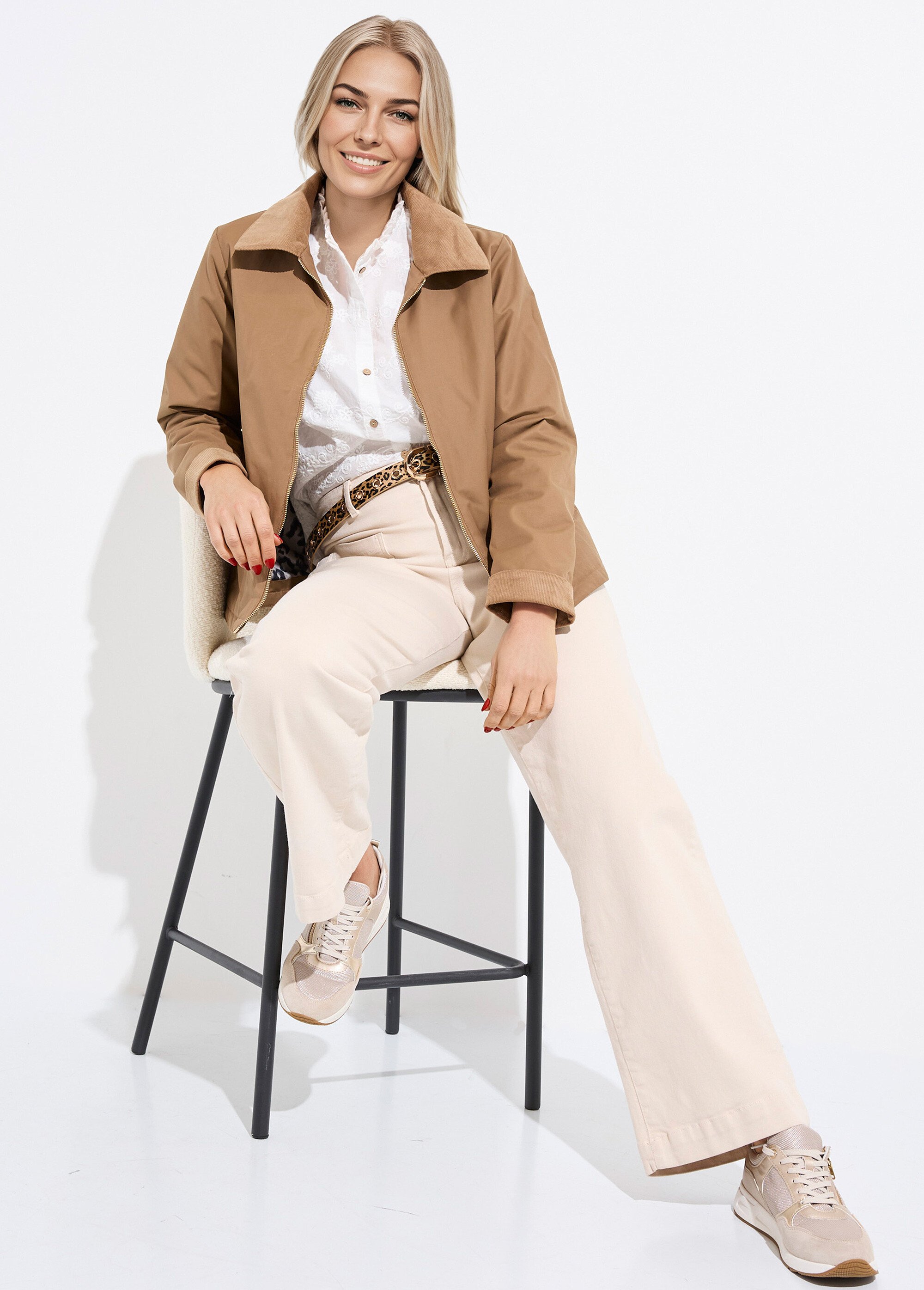Veste déperlante zippée col velours Femme Beige LJ-6077 MV1