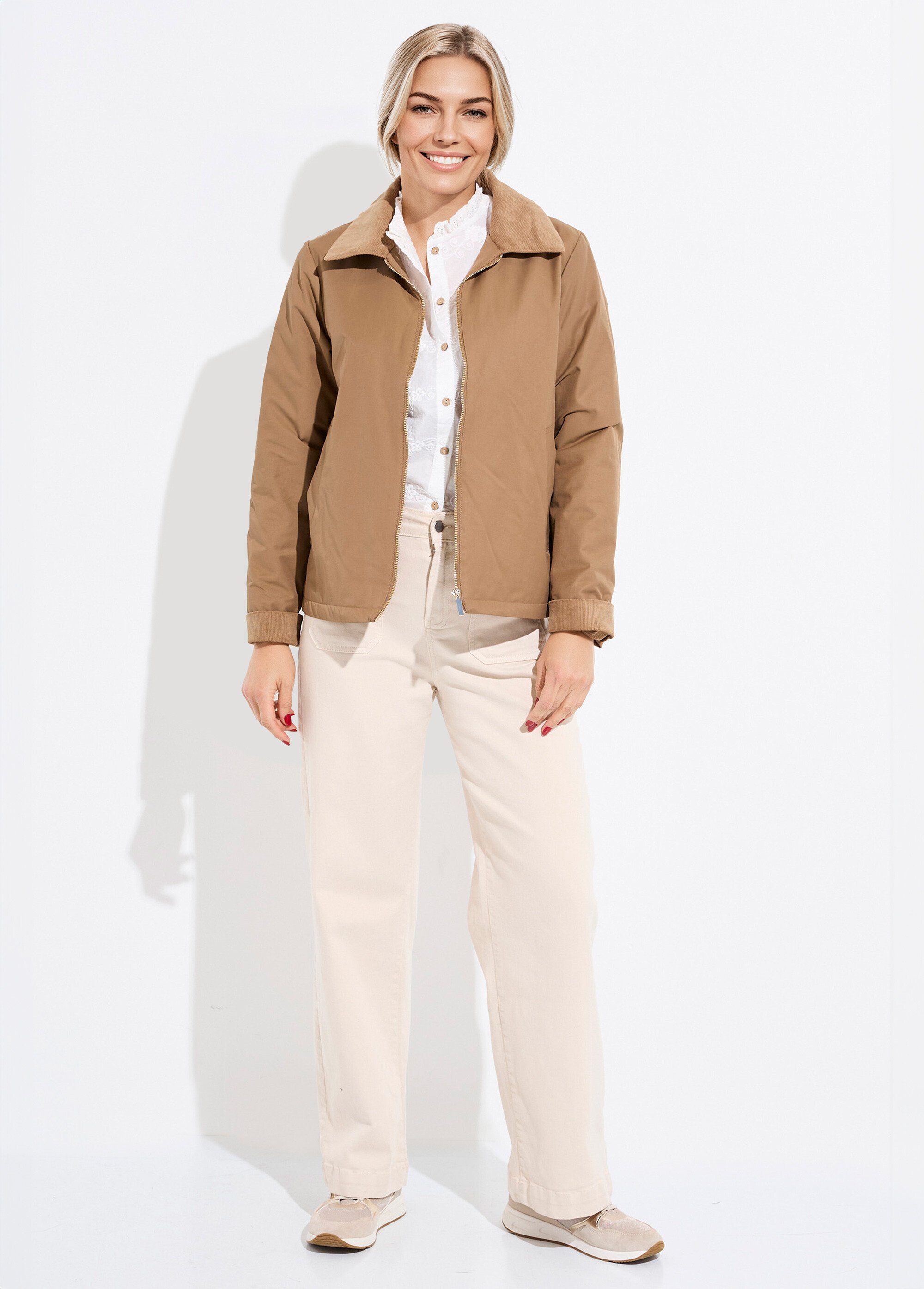 Veste déperlante zippée col velours Femme Beige LJ-6077 SF1