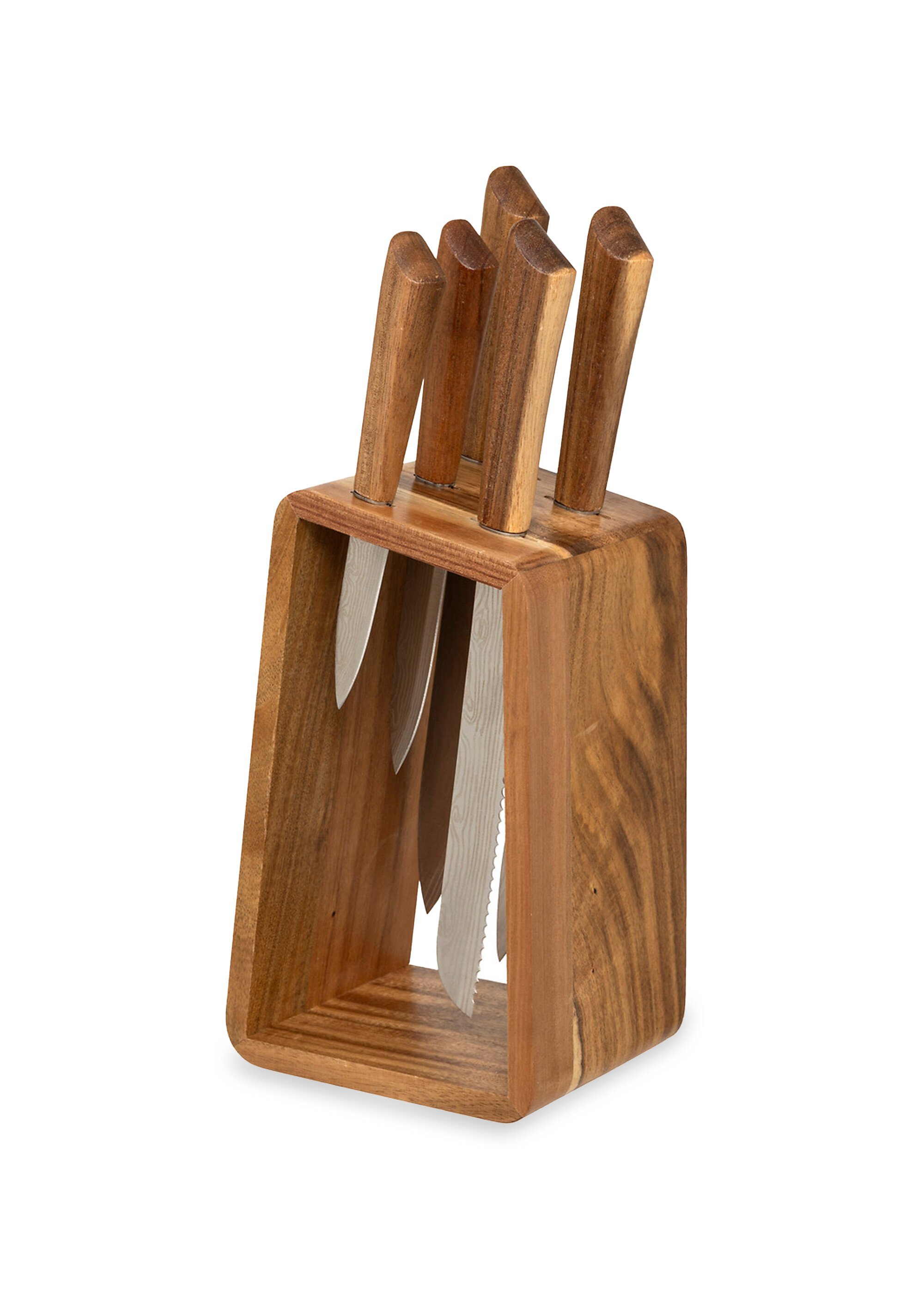 Bloc design acacia + 5 couteaux inox Marron JJA-190141 FA1