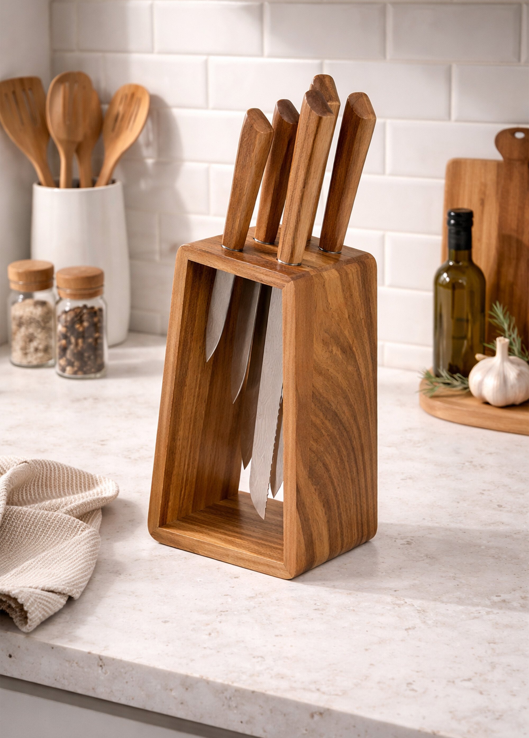 Bloc design acacia + 5 couteaux inox Marron JJA-190141 SI1