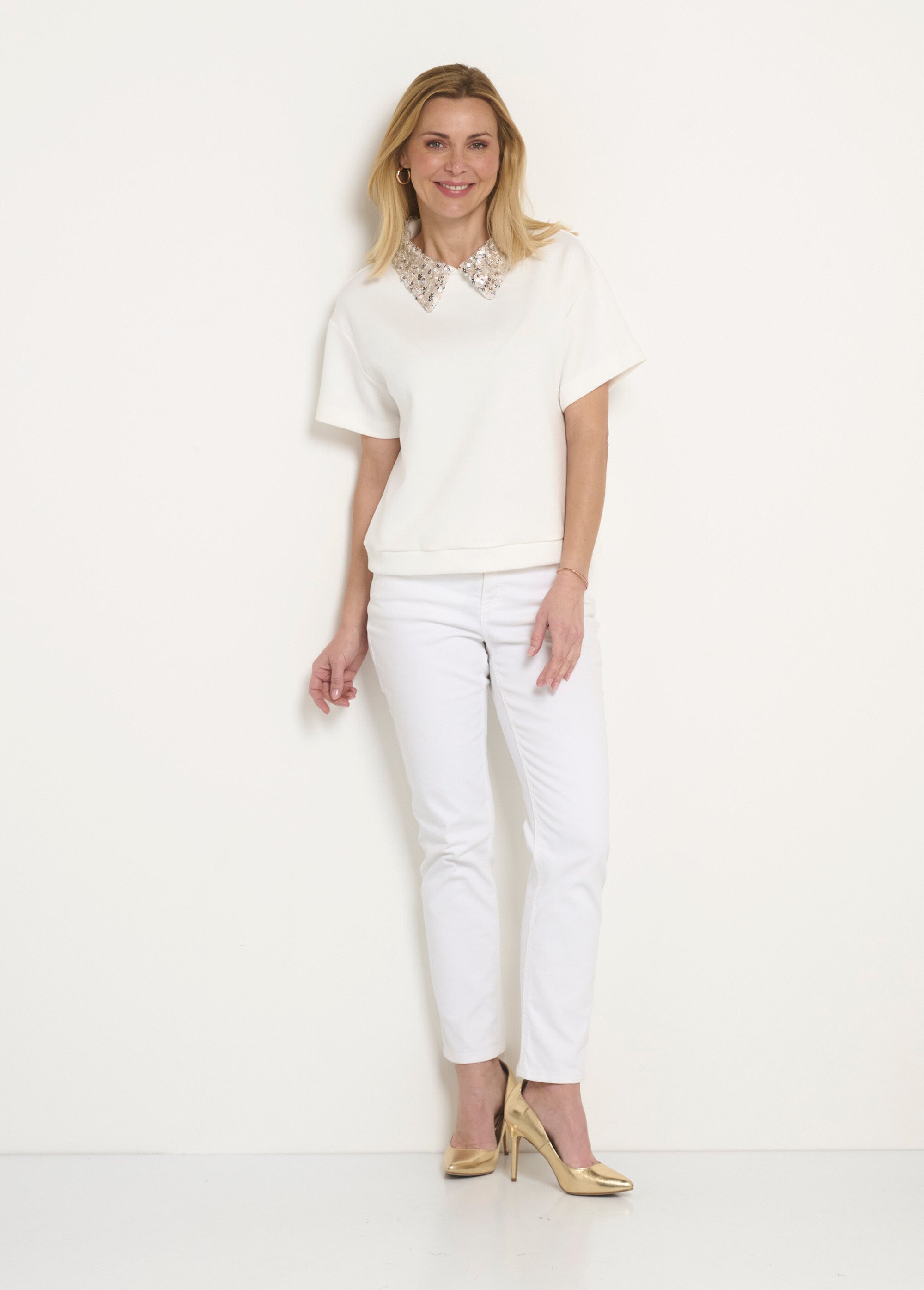 Blouse River Woods Blanche à Manches Volantes Et Sequins Fleurs - Taille 36, Occasion