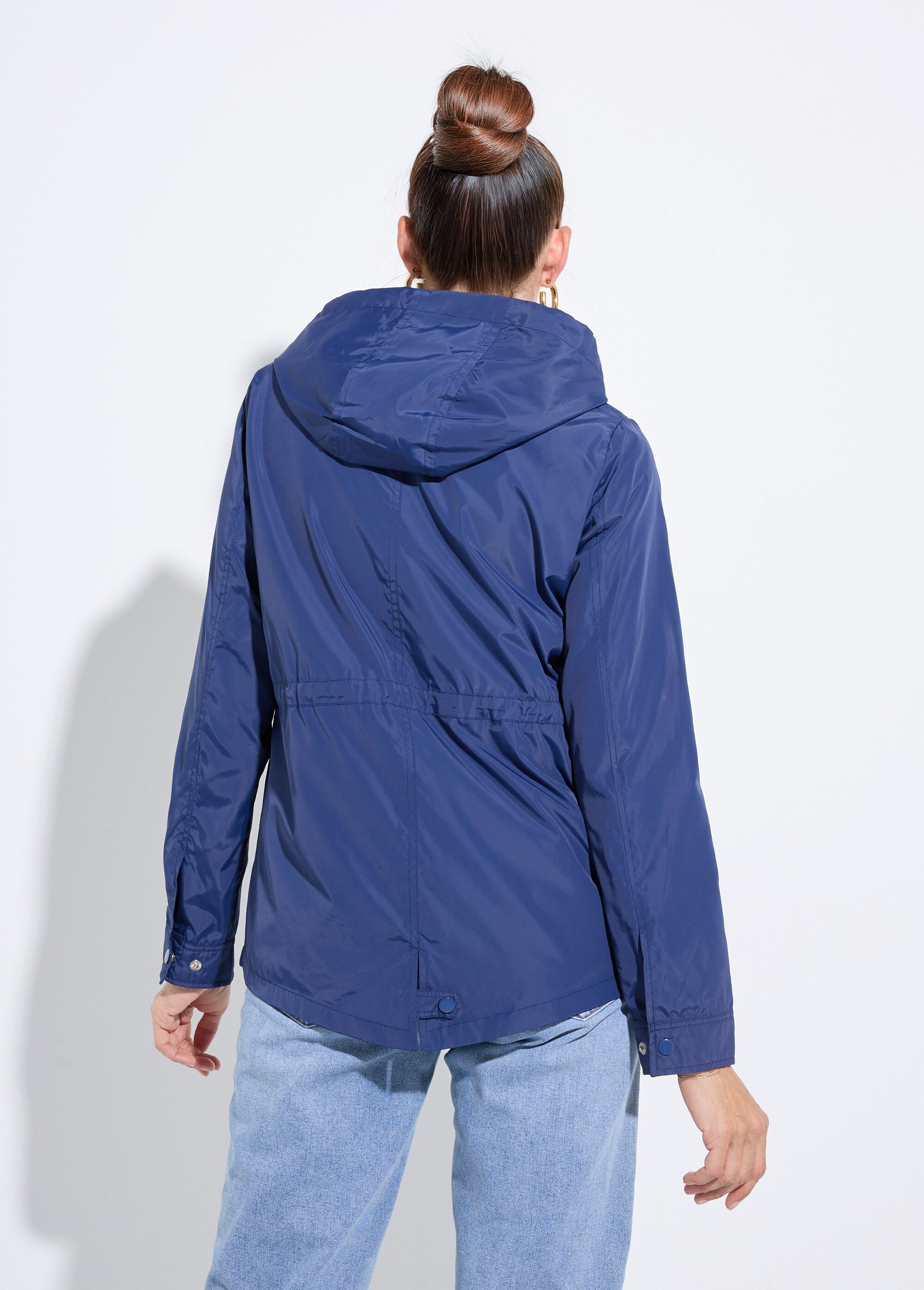 Coupe-vent capuche et taille resserrée Femme Bleu CHE-H888 DO1