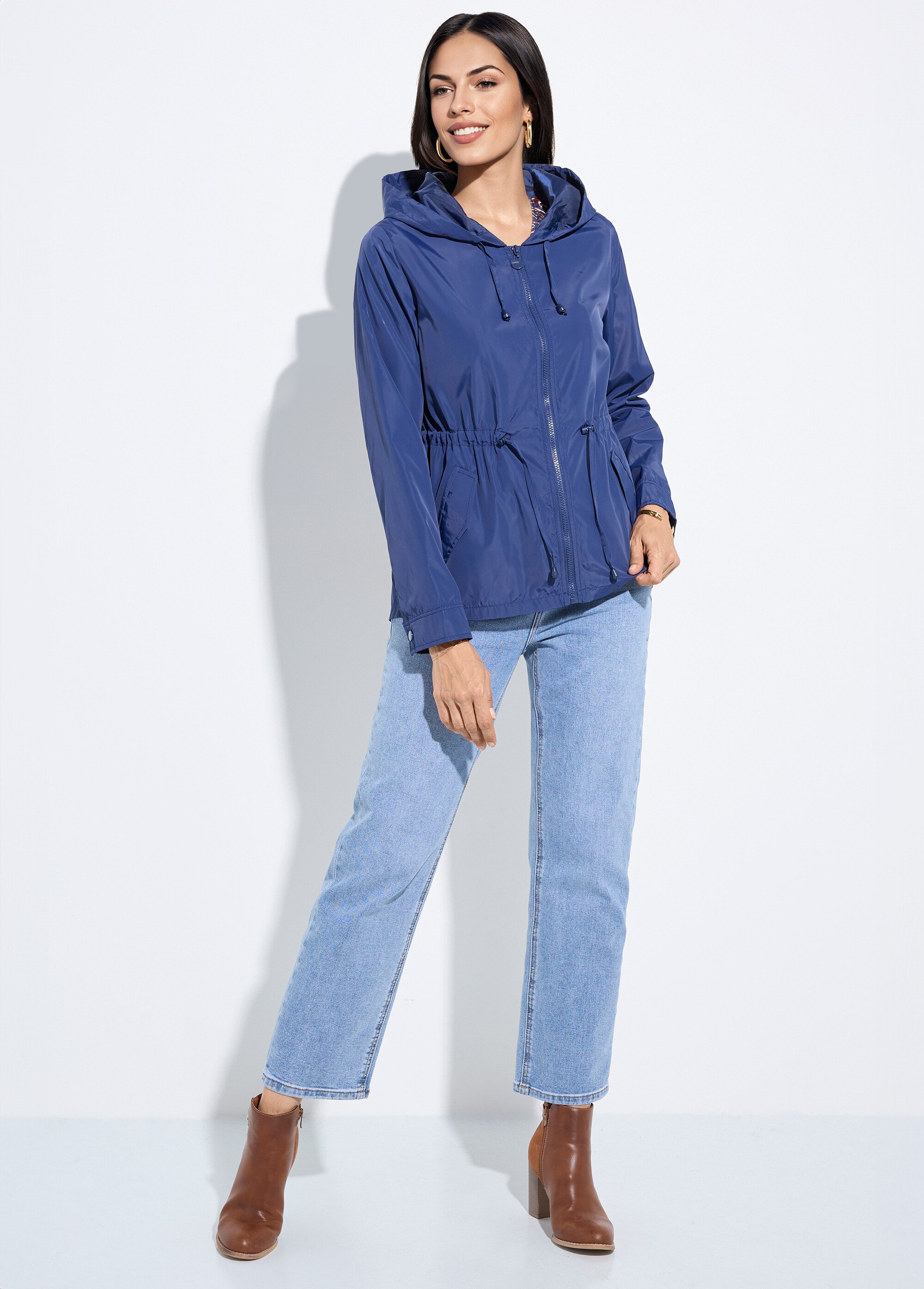 Coupe-vent capuche et taille resserrée Femme Bleu CHE-H888 SF1