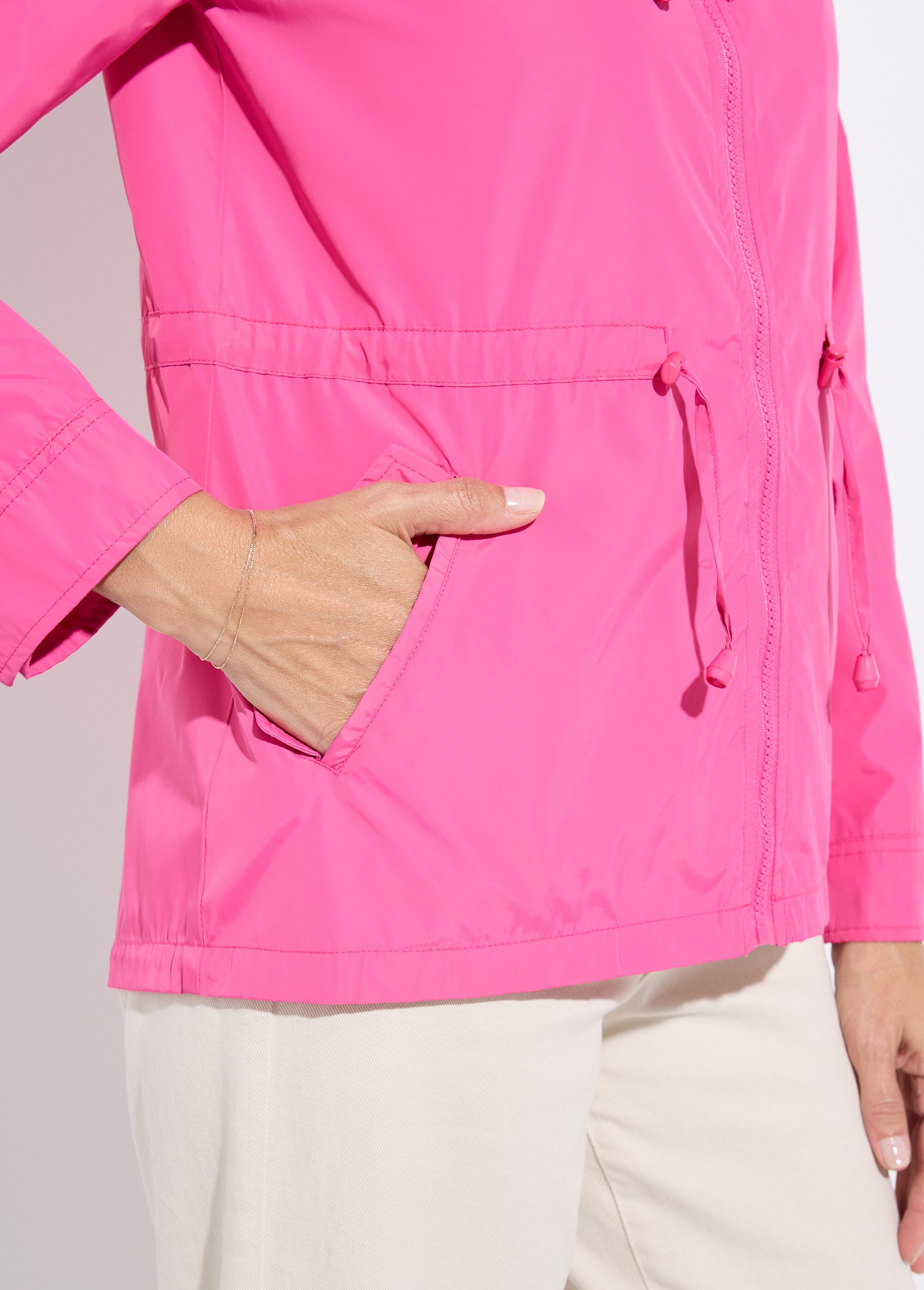 Coupe-vent capuche et taille resserrée Femme Rose CHE-H888 DE2