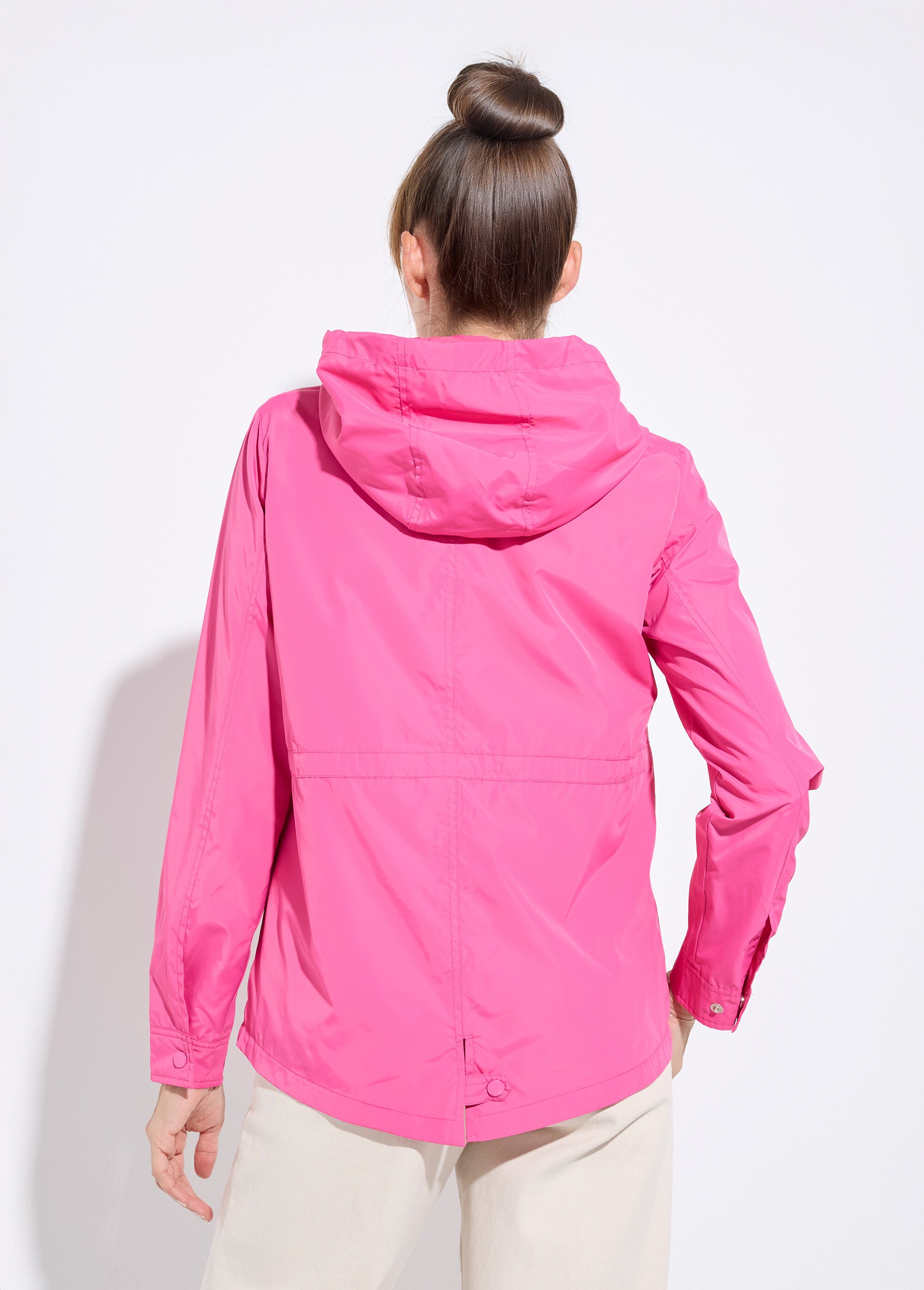 Coupe-vent capuche et taille resserrée Femme Rose CHE-H888 DO1