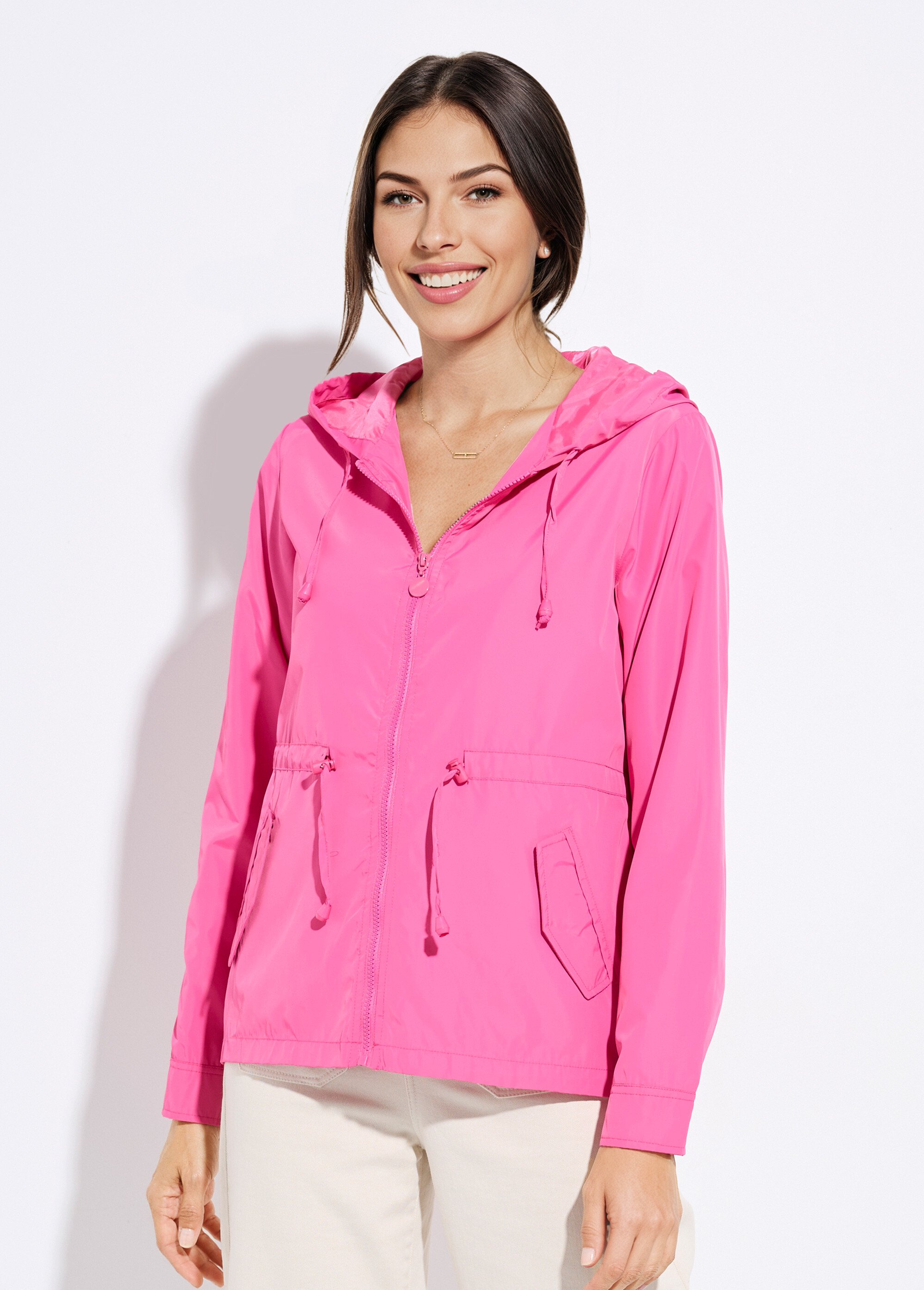 Coupe-vent capuche et taille resserrée Femme Rose CHE-H888 FA1