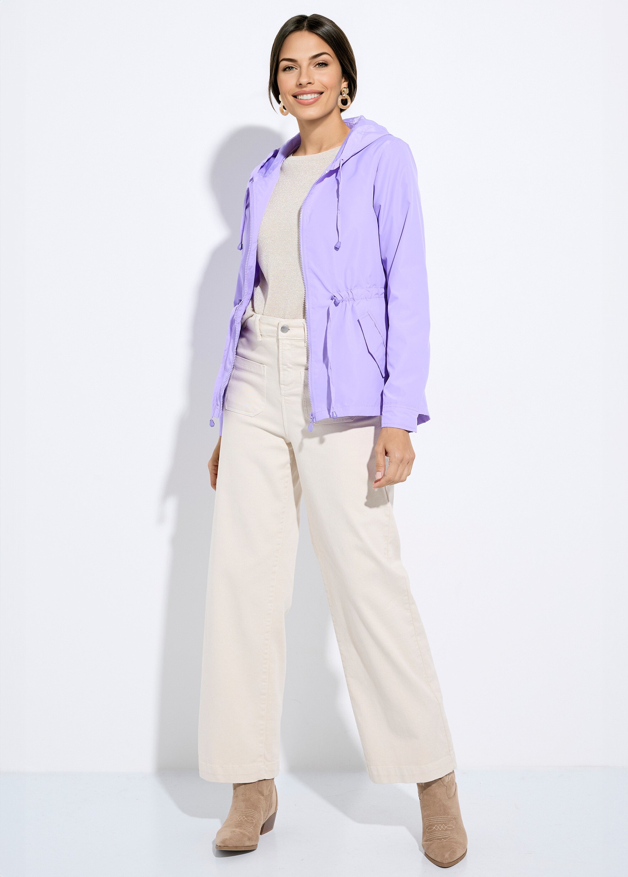 Coupe-vent capuche et taille resserrée Femme Violet CHE-H888 SF1