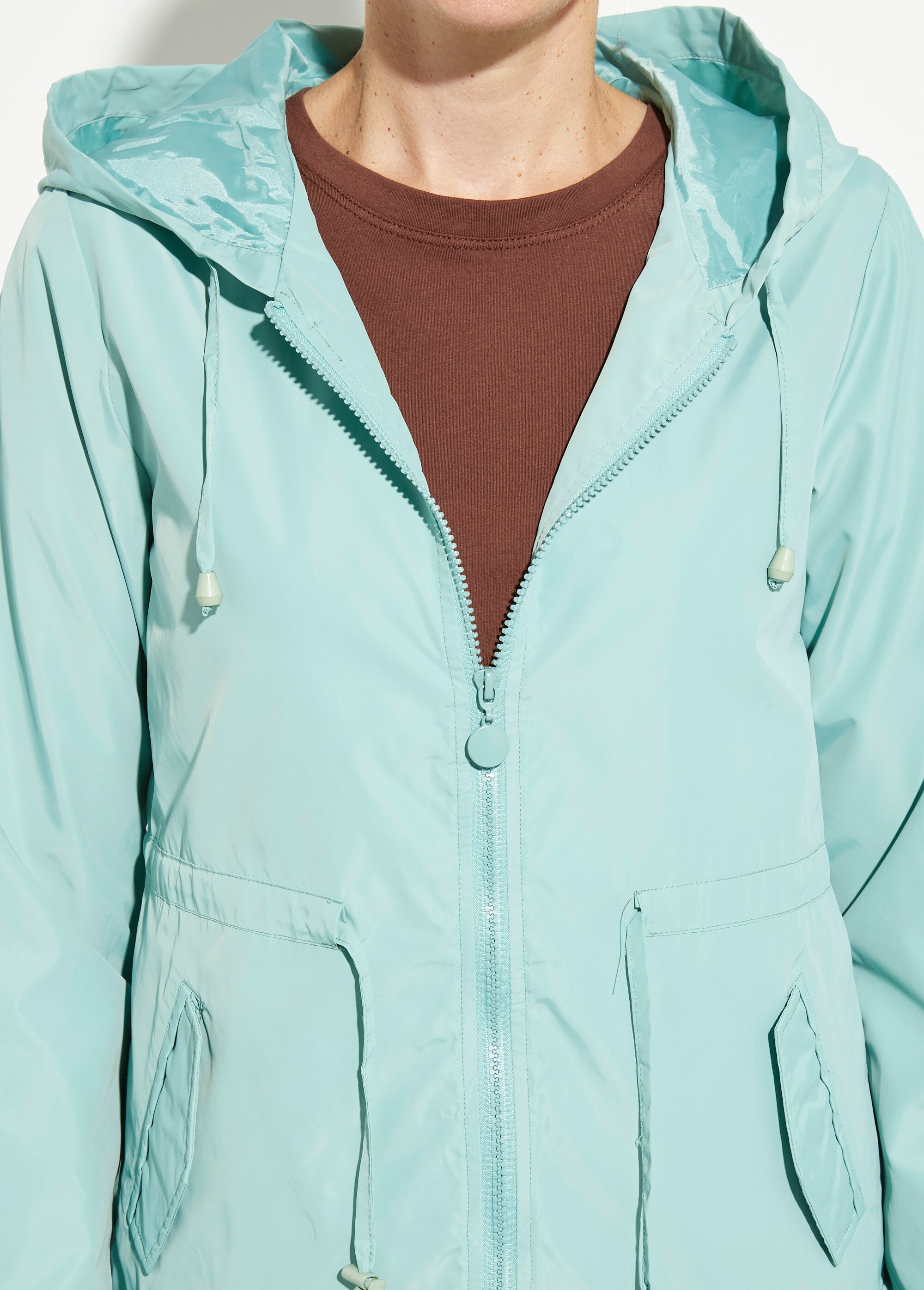 Coupe-vent capuche et taille resserrée Femme Vert CHE-H888 DE1