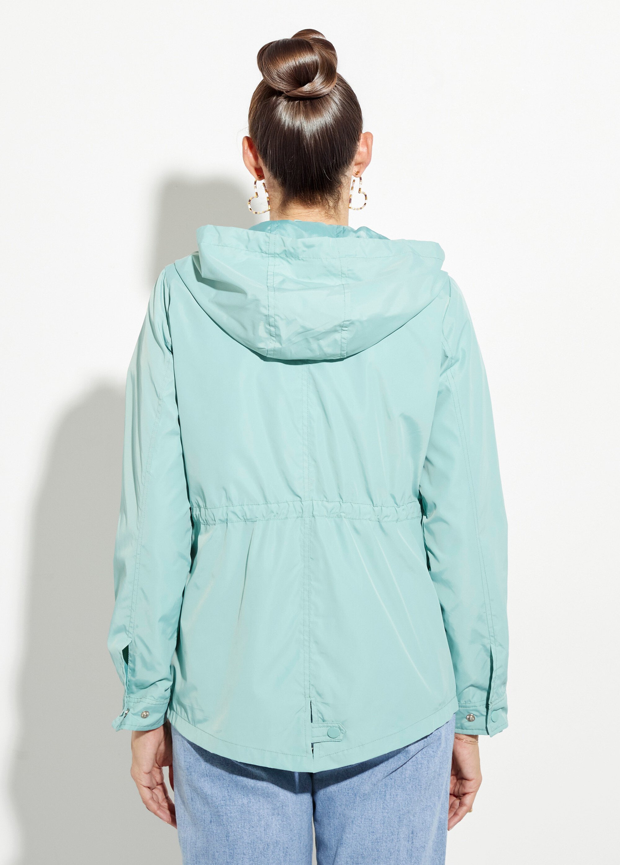 Coupe-vent capuche et taille resserrée Femme Vert CHE-H888 DO1