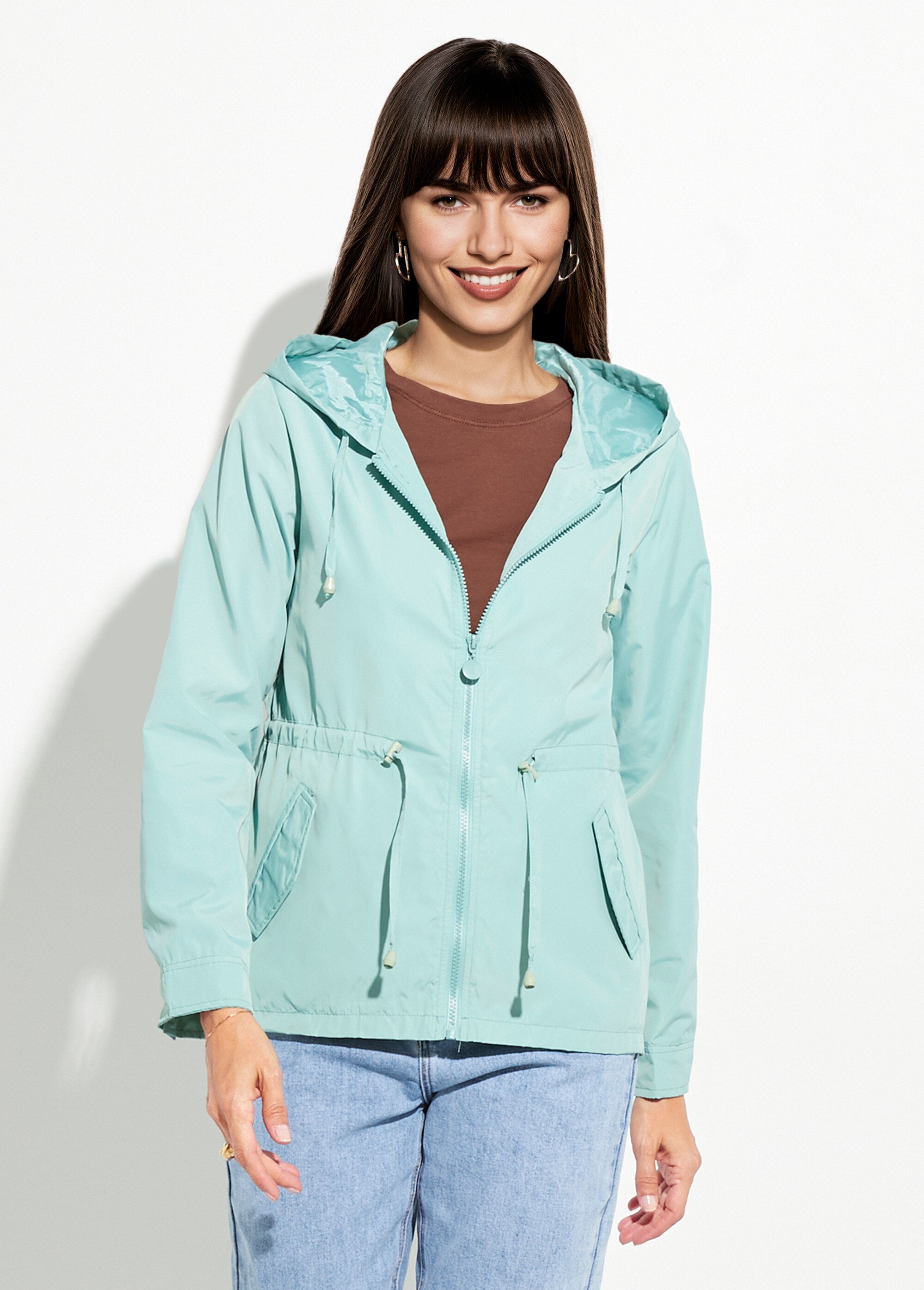 Coupe-vent capuche et taille resserrée Femme Vert CHE-H888 FA1