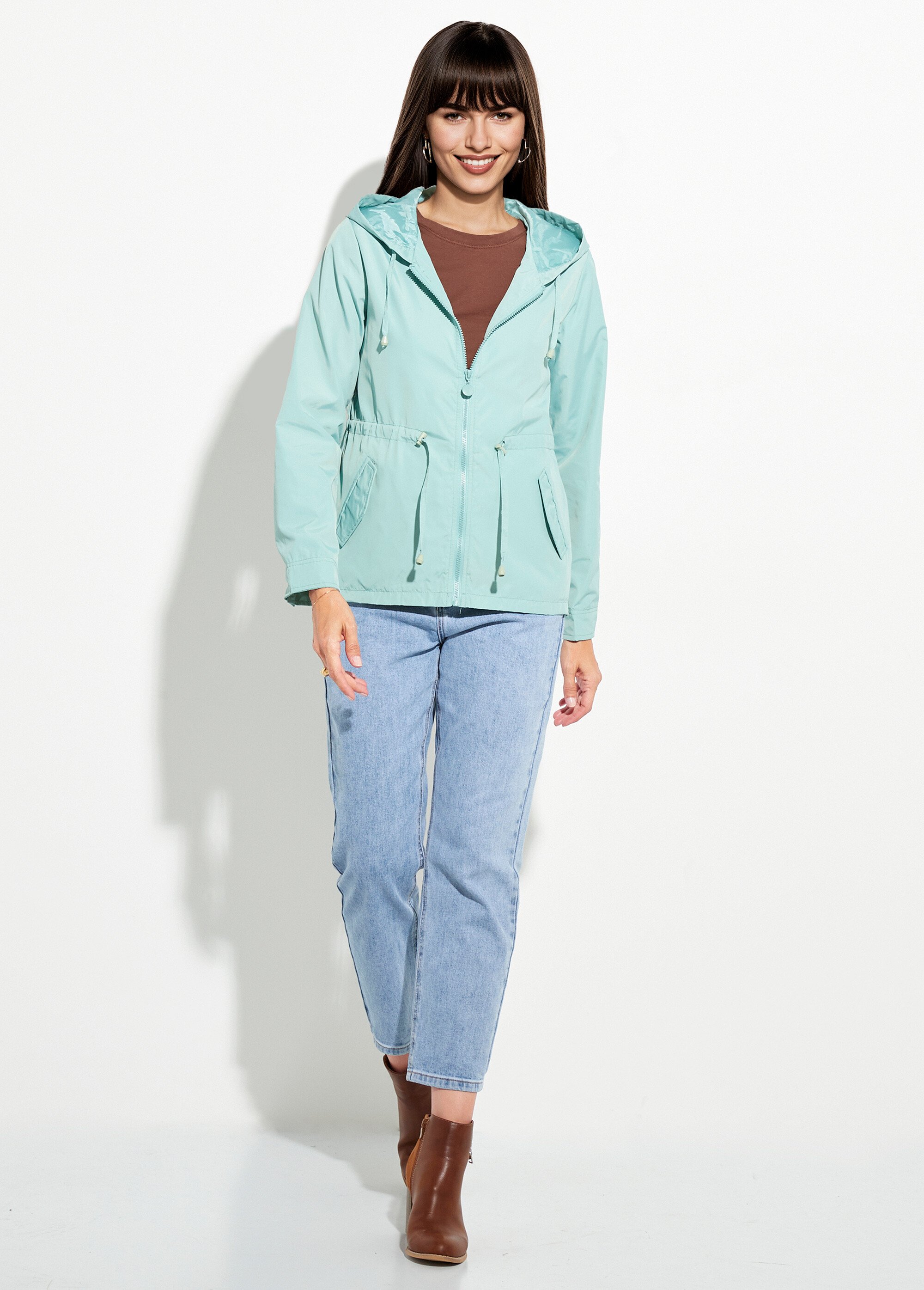 Coupe-vent capuche et taille resserrée Femme Vert CHE-H888 SF1