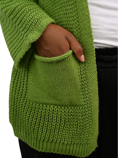 Gilet long maille avec poches plaquées Femme Grande Taille VERT OLIVE JA-GILONG DE1