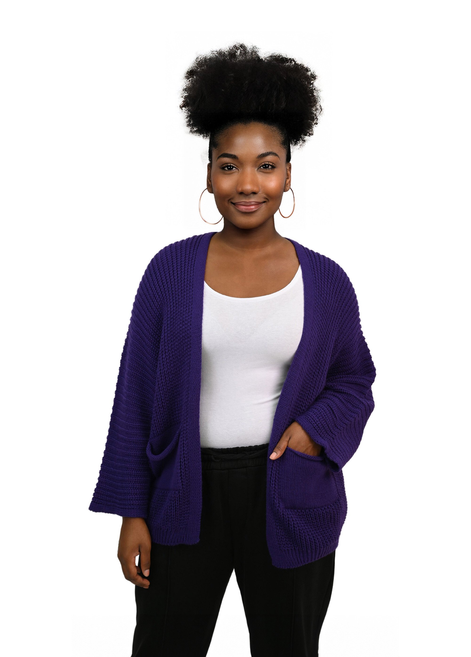 Gilet long maille avec poches plaquées Femme Grande Taille Violet JA-GILONG FA1