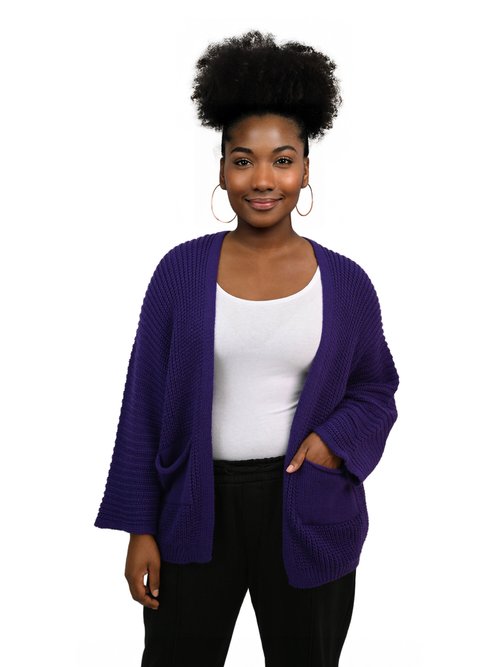 Gilet long maille avec poches plaquées Femme Grande Taille Violet JA-GILONG FA1