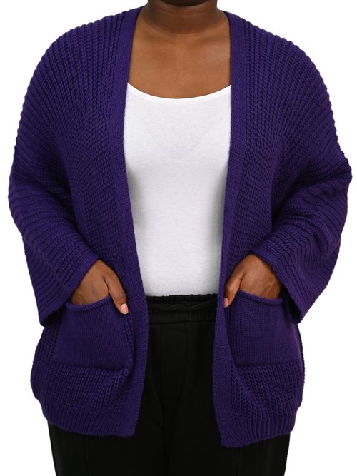 Gilet long maille avec poches plaquées Femme Grande Taille Violet JA-GILONG FA2