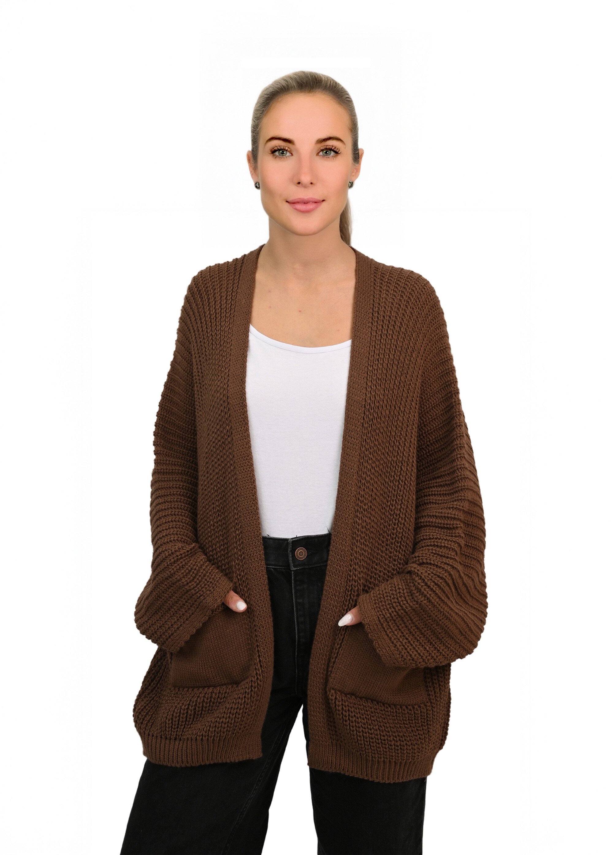 Gilet long maille avec poches plaquées