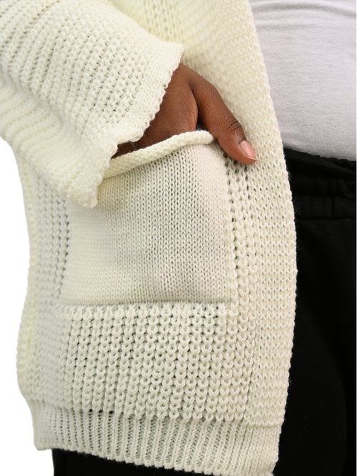 Gilet long maille avec poches plaquées Femme Grande Taille Blanc JA-GILONG DE1