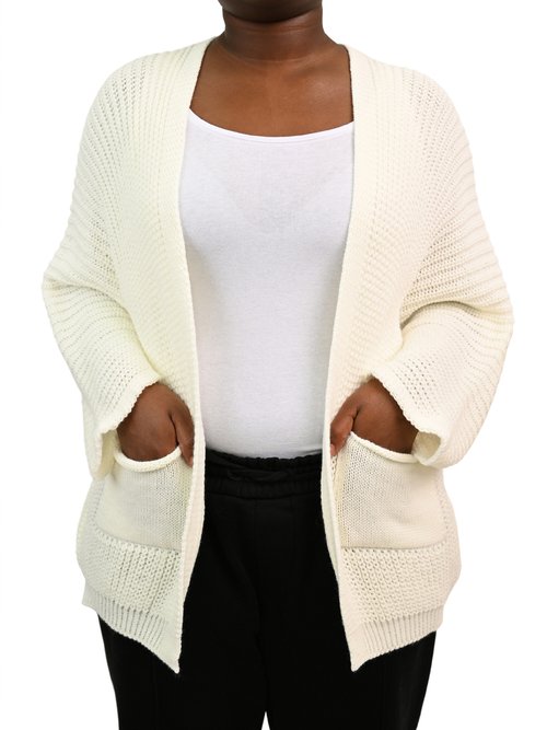 Gilet long maille avec poches plaquées Femme Grande Taille Blanc JA-GILONG FA2