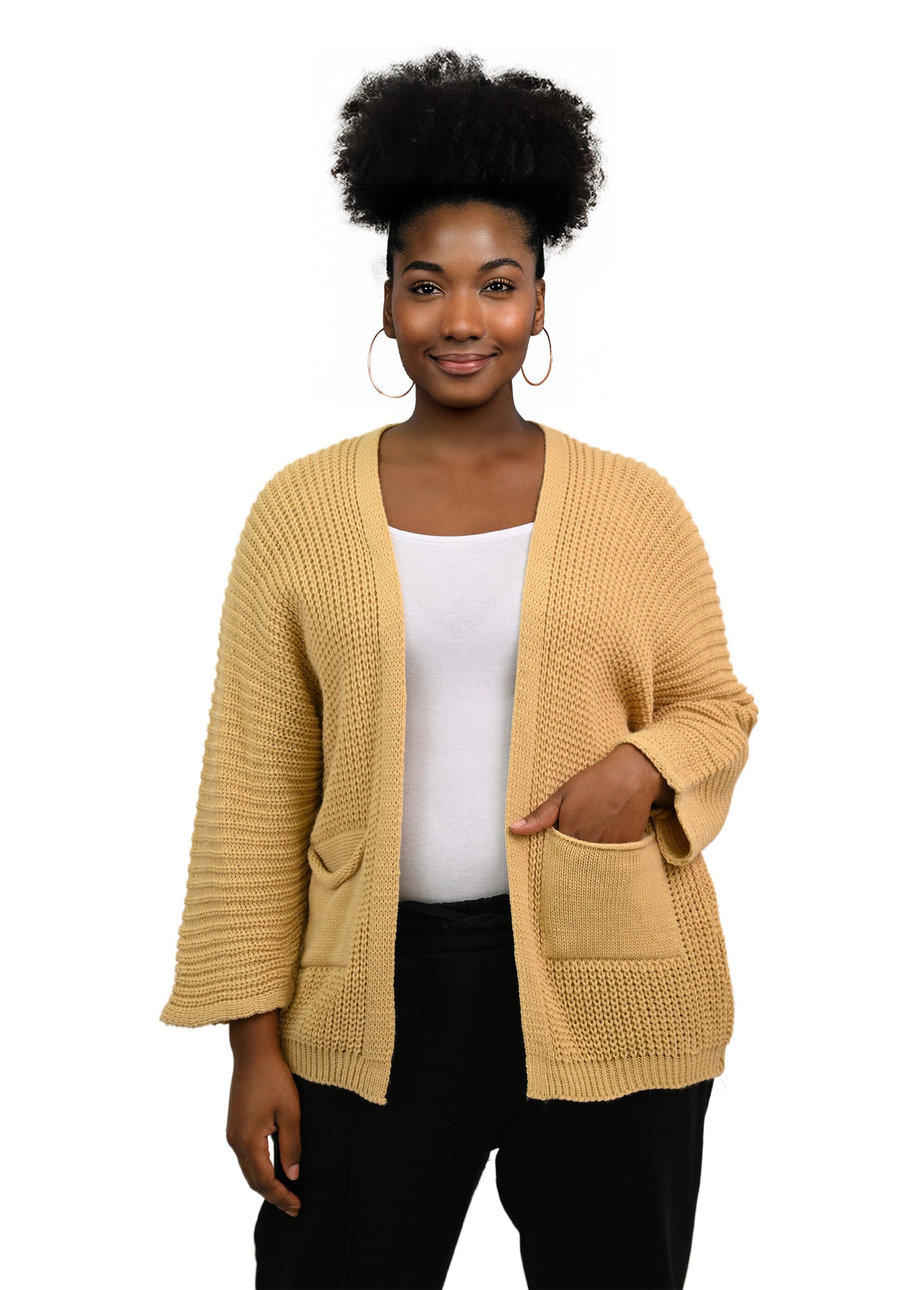 Gilet long maille avec poches plaquées