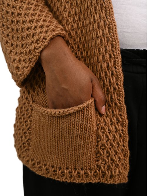 Gilet long maille fantaisie sans coutures Femme Grande Taille Marron JA-GIMAFAN DE1