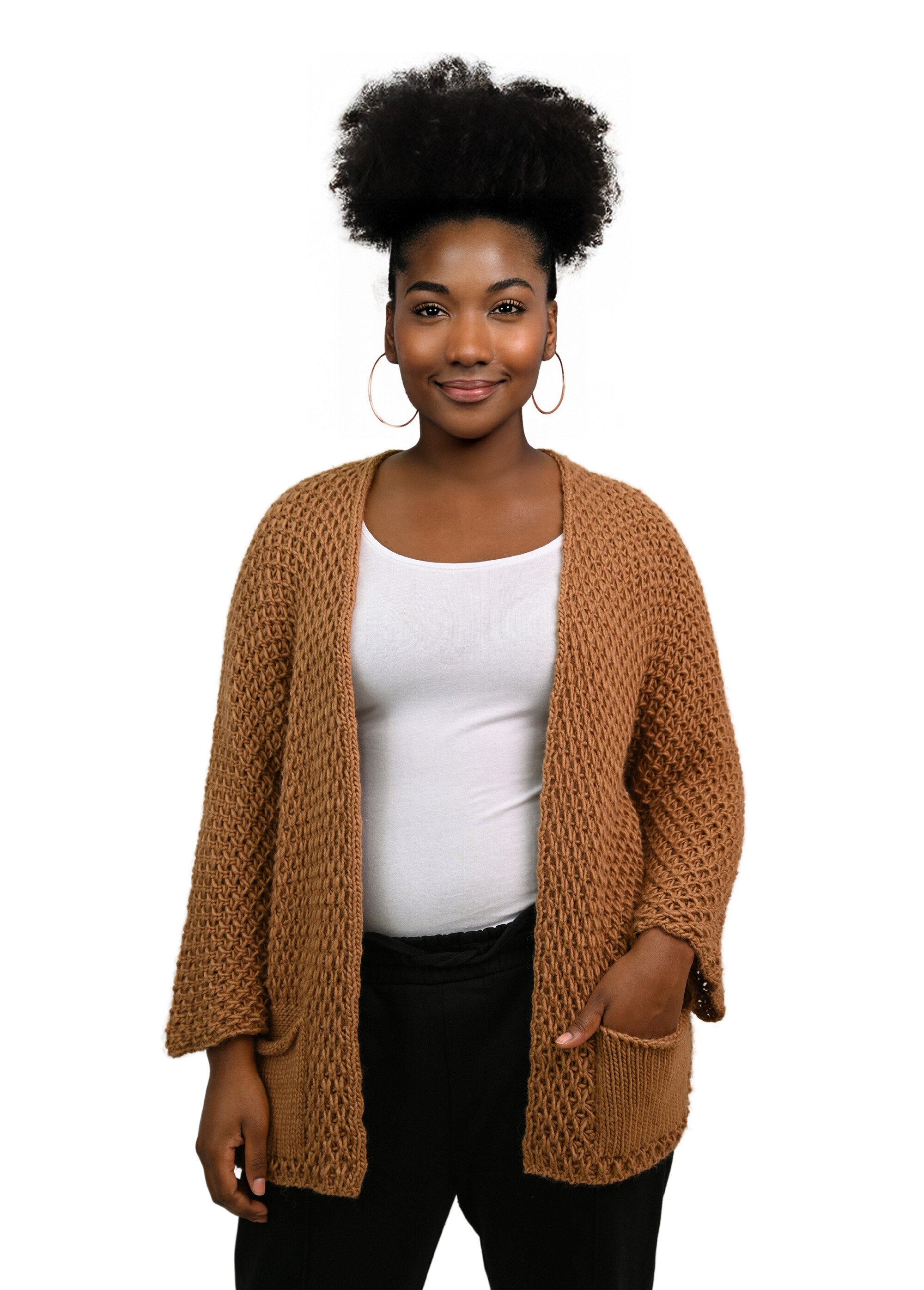 Gilet long maille fantaisie sans coutures Femme Grande Taille Marron JA-GIMAFAN FA1