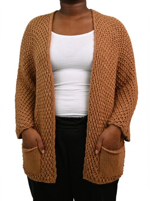 Gilet long maille fantaisie sans coutures Femme Grande Taille Marron JA-GIMAFAN FA2