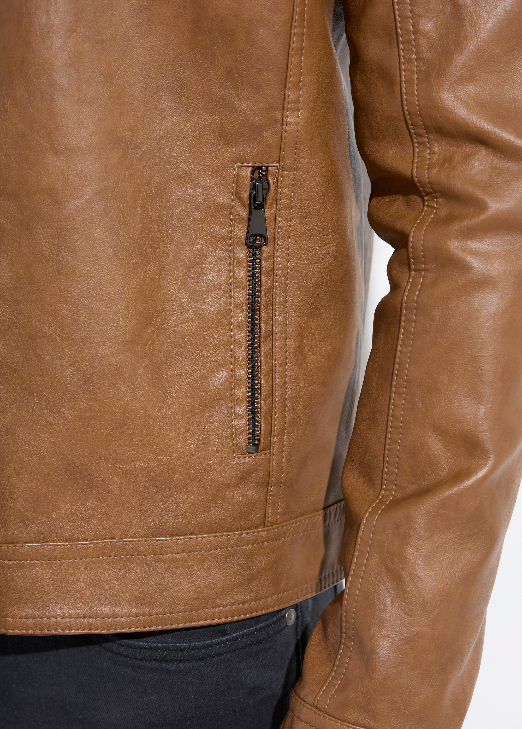 Blouson simili cuir zippé style motard Homme Beige FRIL628-60 DE2